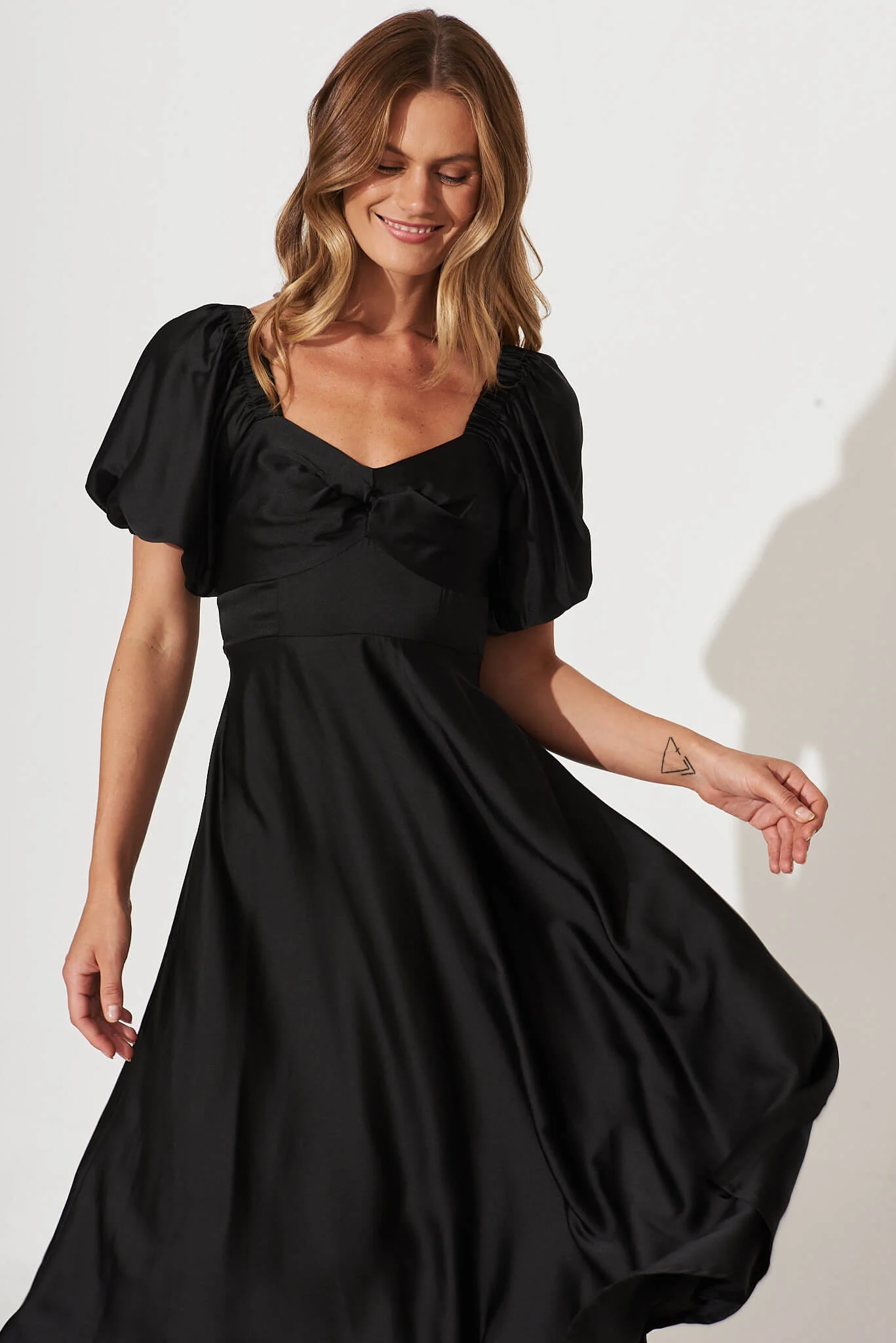 Nefertiti Midi Dress In Black Satin - Image 2