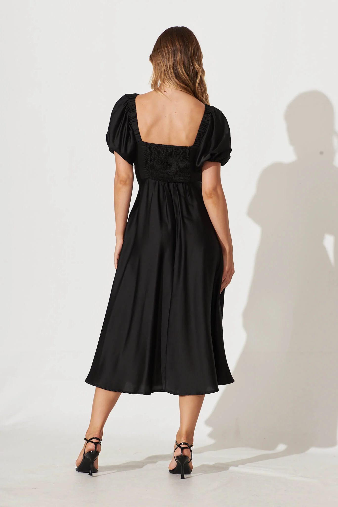 Nefertiti Midi Dress In Black Satin - Image 4