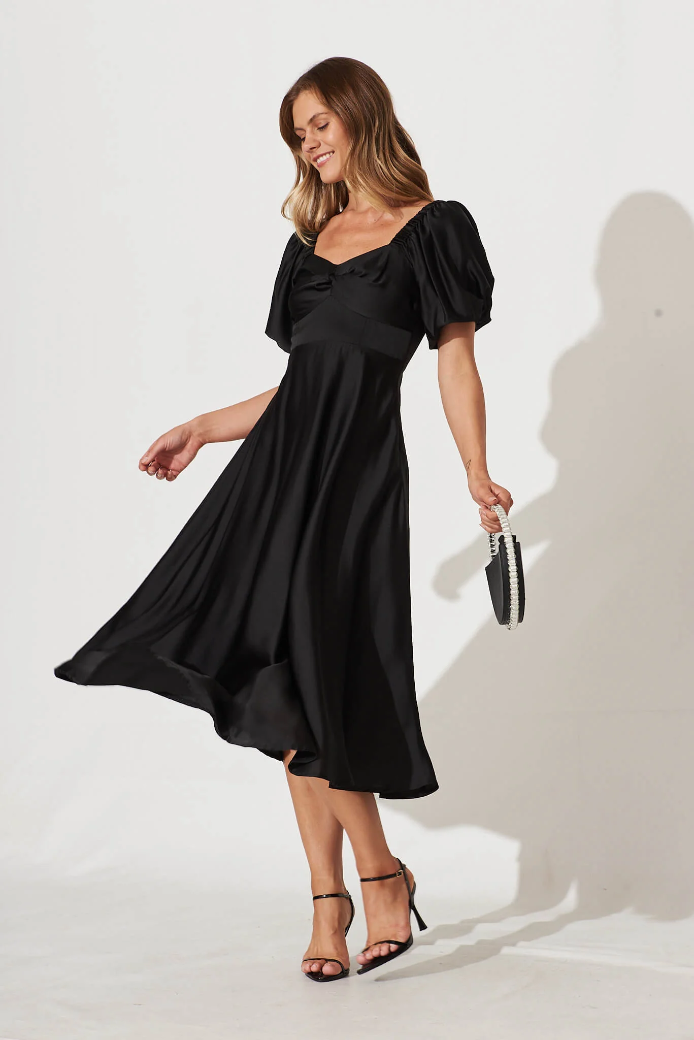 Nefertiti Midi Dress In Black Satin - Image 5
