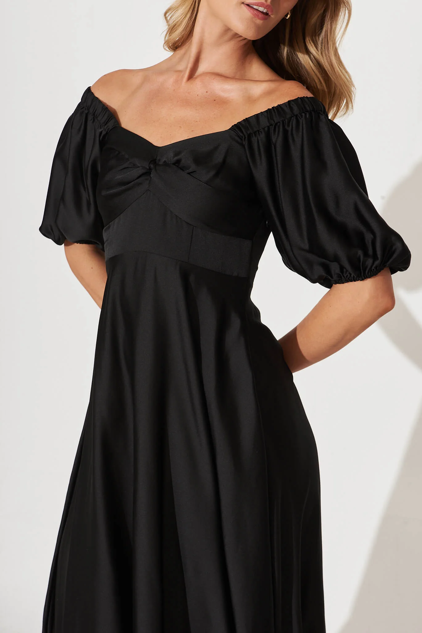 Nefertiti Midi Dress In Black Satin - Image 6