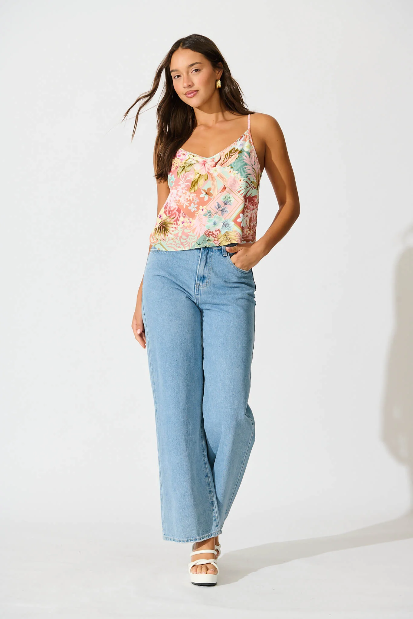 Negroni Cami Top in Tropical Patchwork Print - Image 4