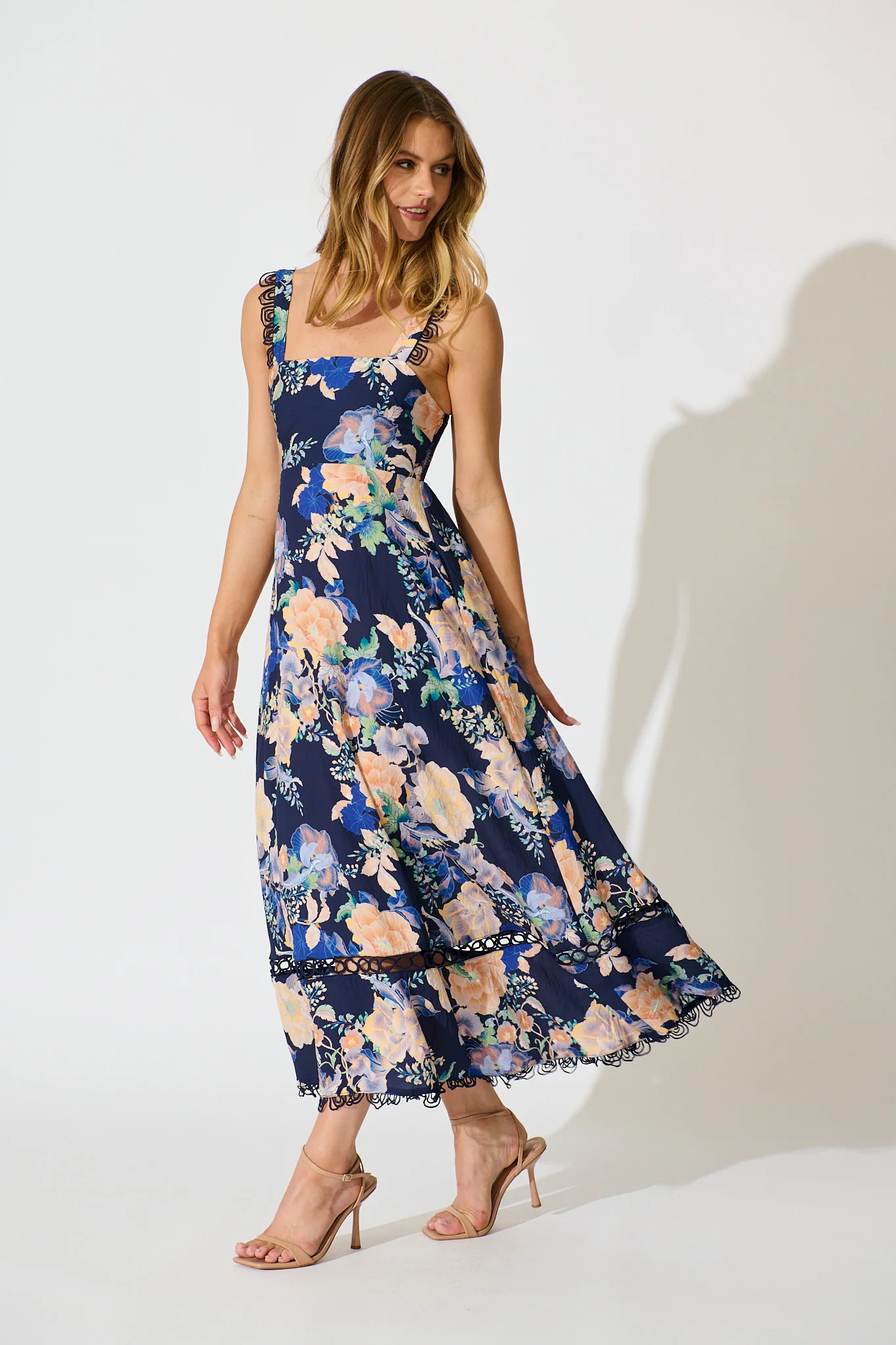Nela Maxi Sundress In Navy with Multi Floral - Image 3