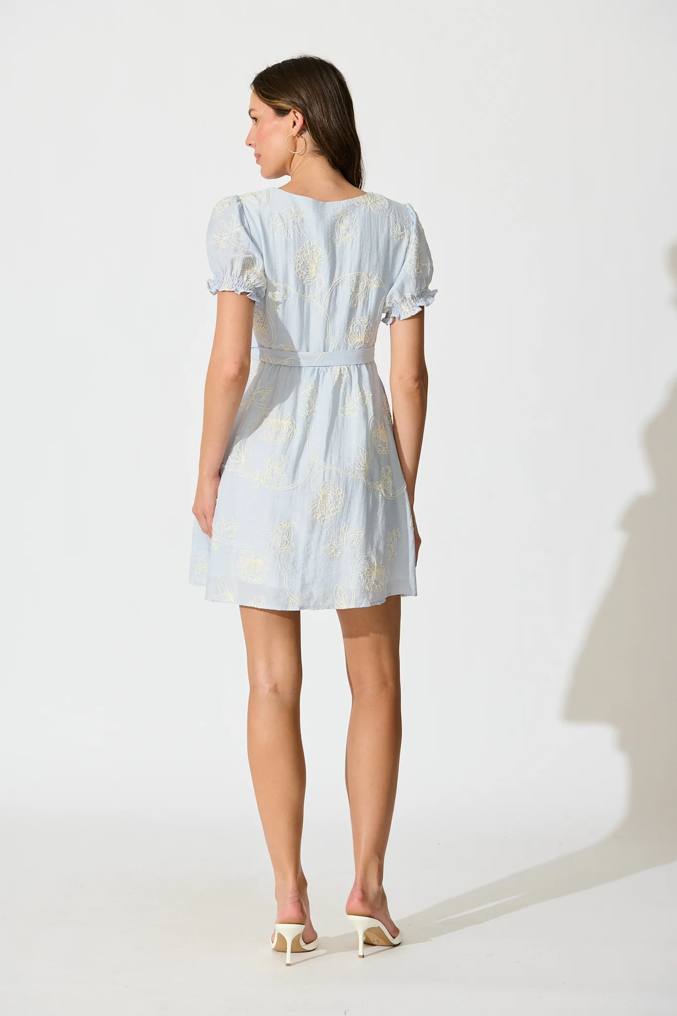 Nera Wrap Dress In Blue Floral Embroidery - Image 4