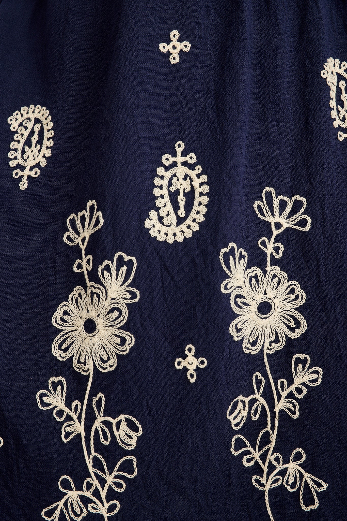 Nera Wrap Dress in Navy with White Embroidery - Image 6