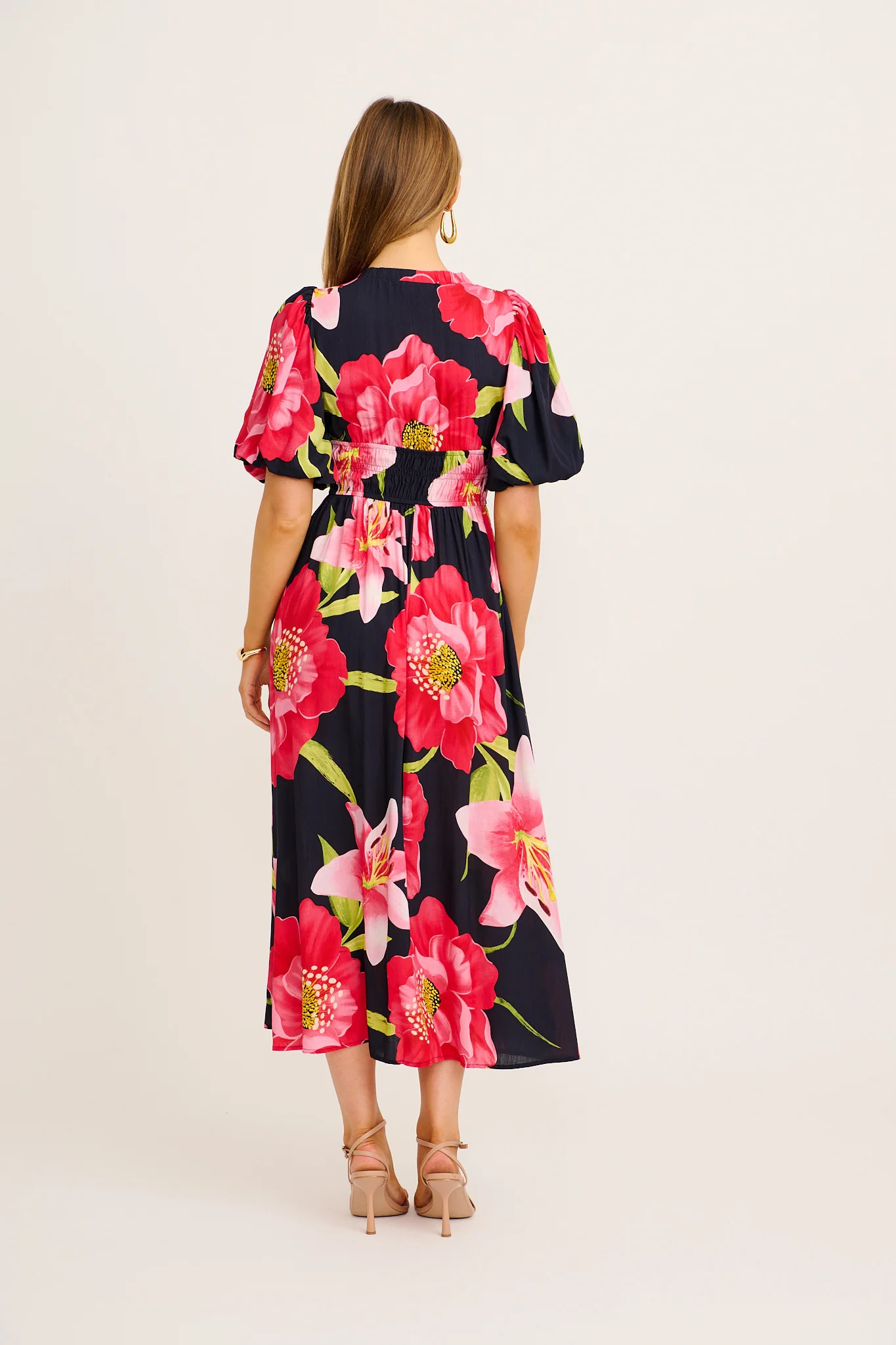 Nerea Midi Dress in Navy with Pink Floral - Image 4