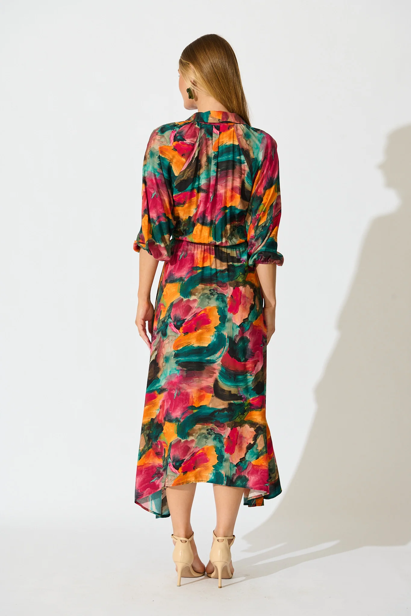 Neroli Midi Shirt Dress in Multi Watercolour Print - Image 4