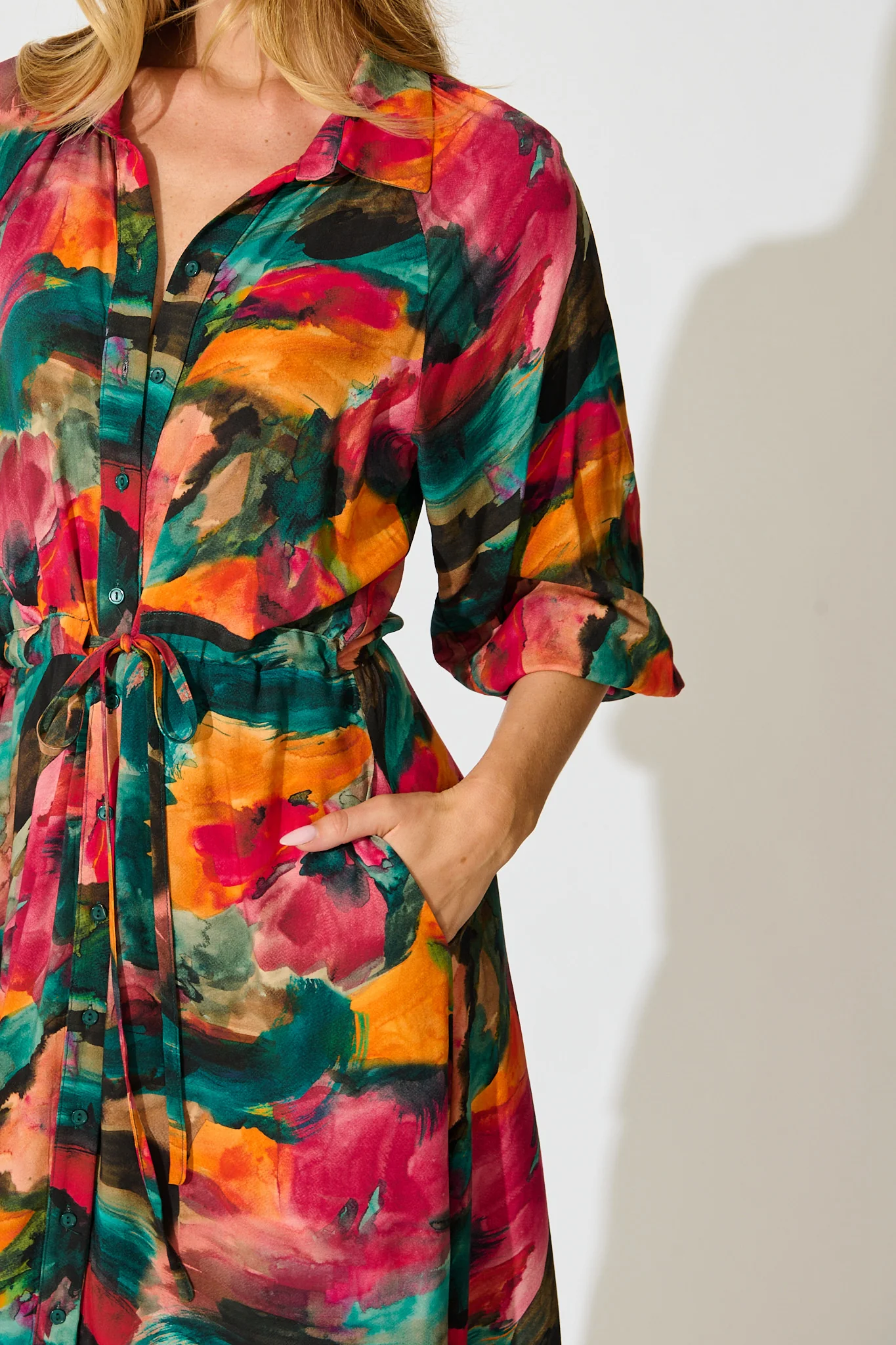 Neroli Midi Shirt Dress in Multi Watercolour Print - Image 5