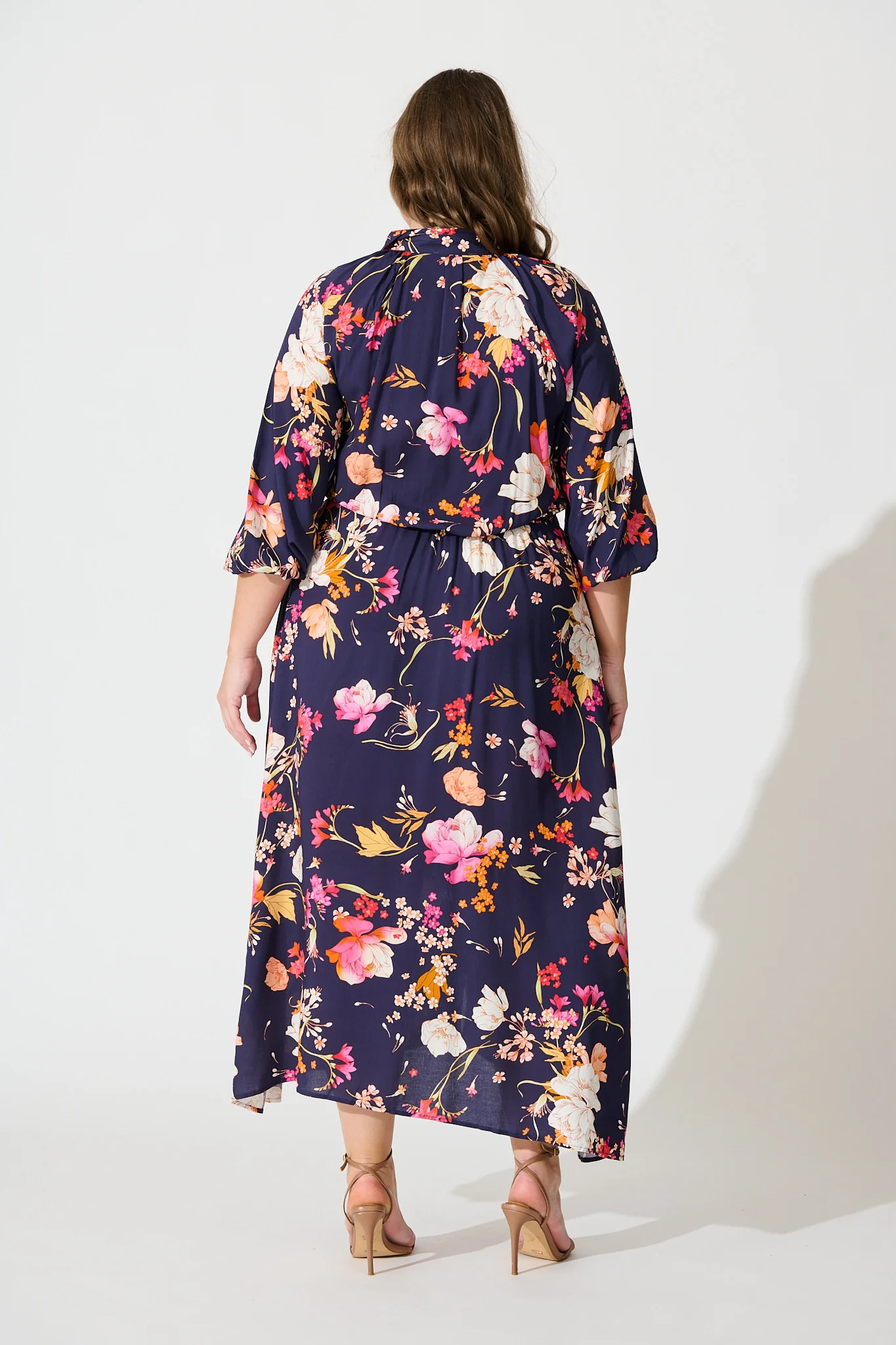 Neroli Midi Shirt Dress In Navy with Multi Floral - Image 11