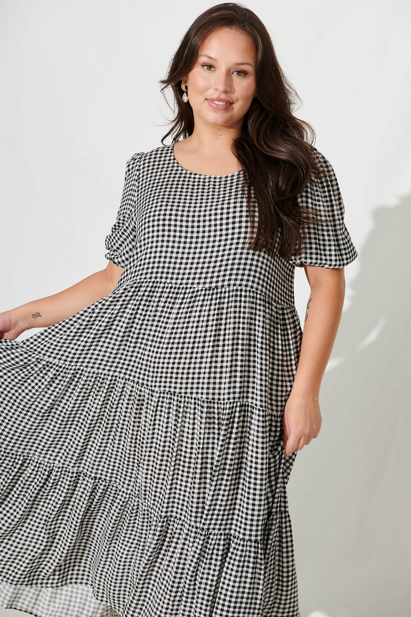 Nevi Midi Smock Dress In Black And White Gingham - Image 6