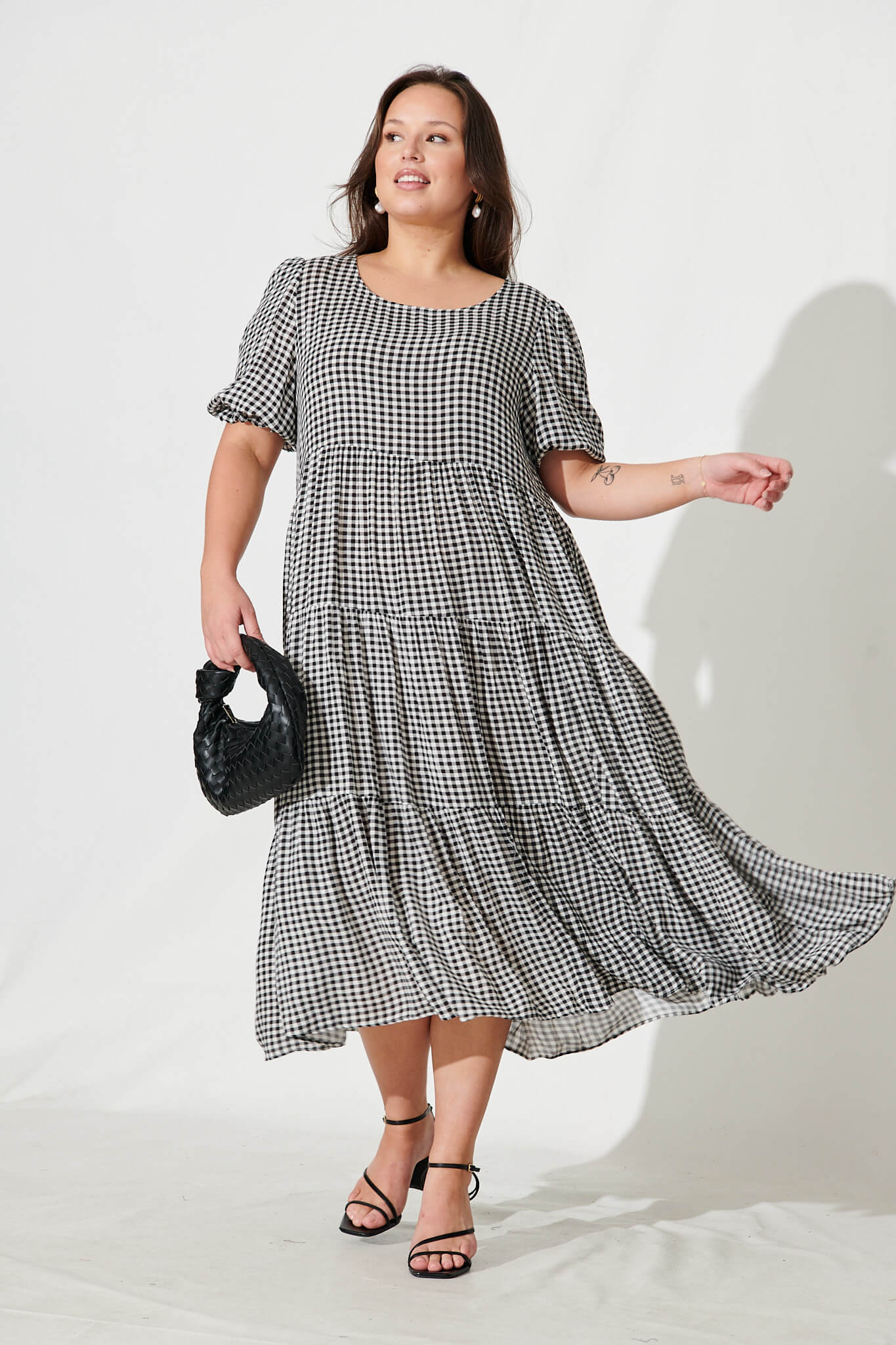 Nevi Midi Smock Dress In Black And White Gingham - Image 7