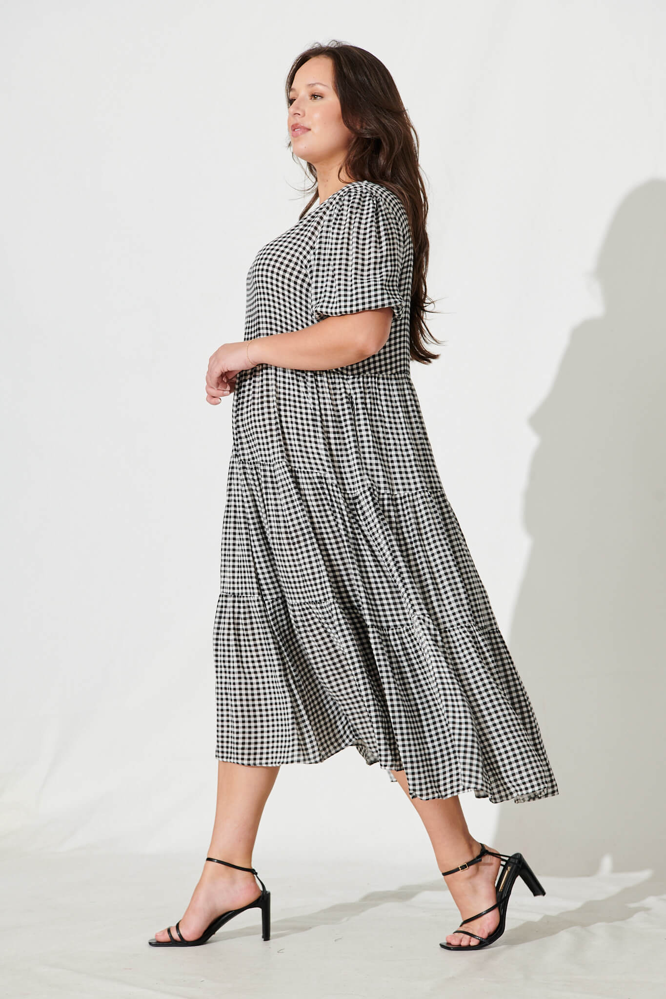 Nevi Midi Smock Dress In Black And White Gingham - Image 8