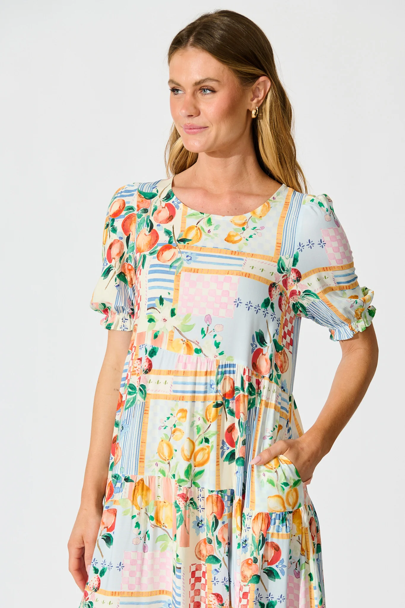 Nevi Tiered Midi Dress In Multi Conversational Print - Image 2