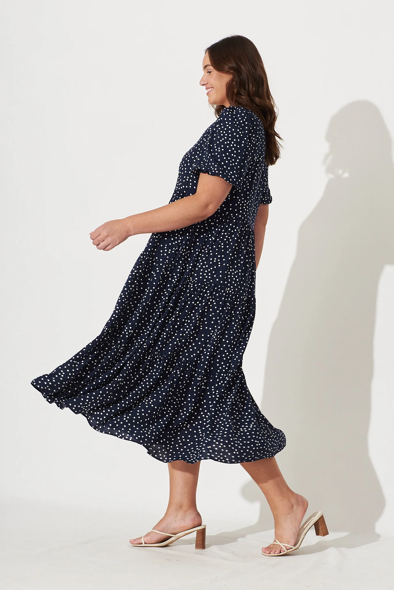 Nevi Tiered Midi Dress in Navy Spot - Image 5
