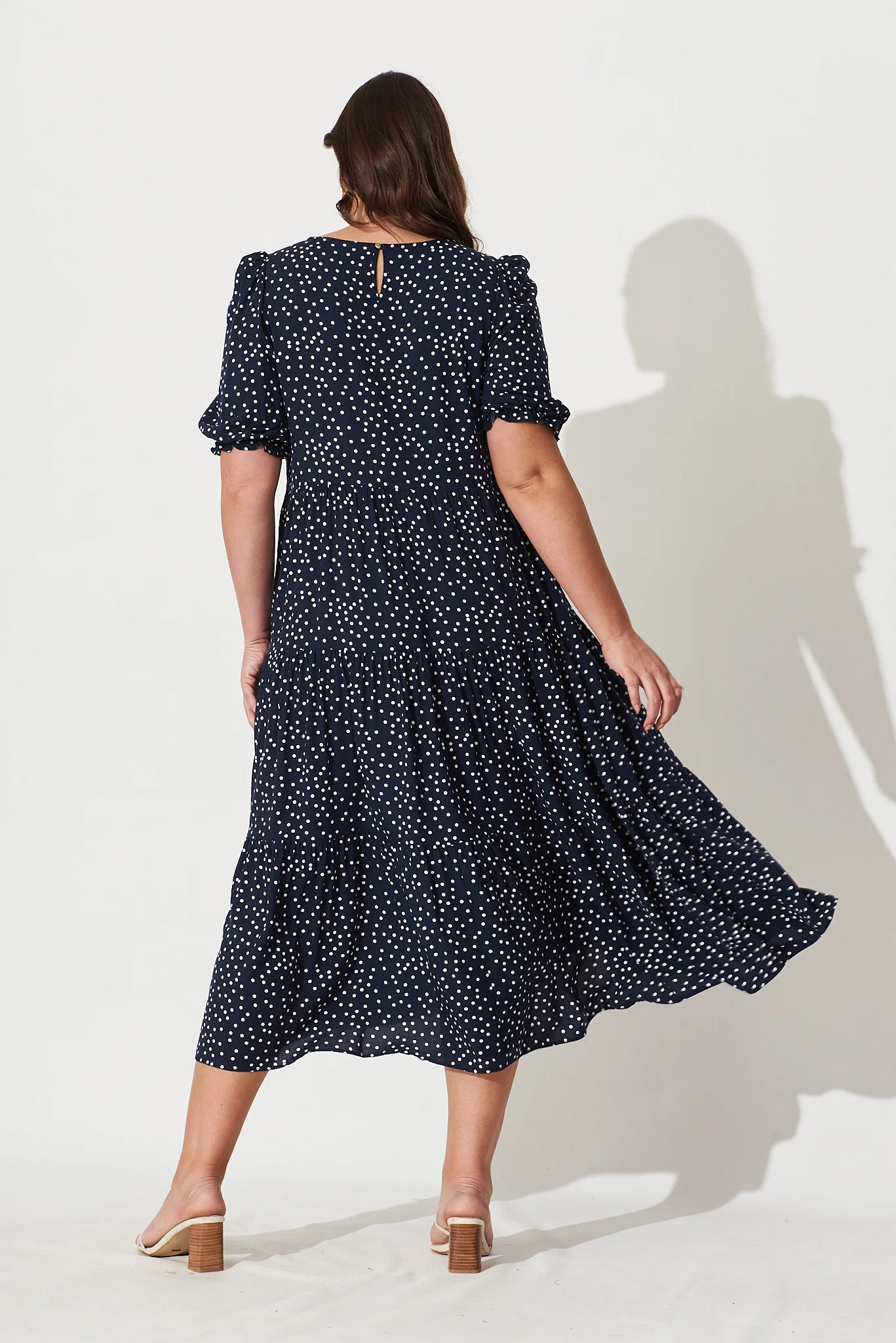 Nevi Tiered Midi Dress in Navy Spot - Image 6