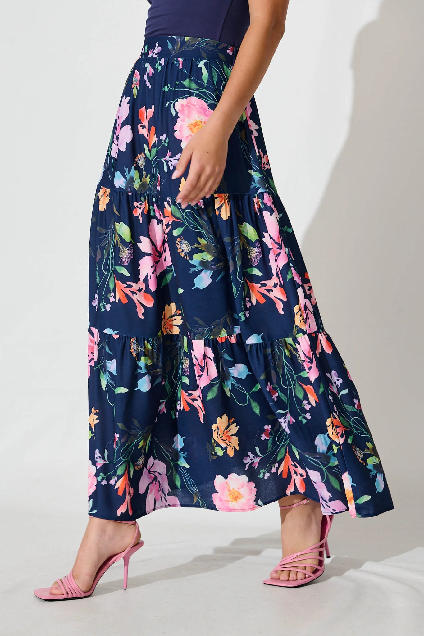 Newmoon Maxi Skirt In Navy With Multi Floral Print - Image 2