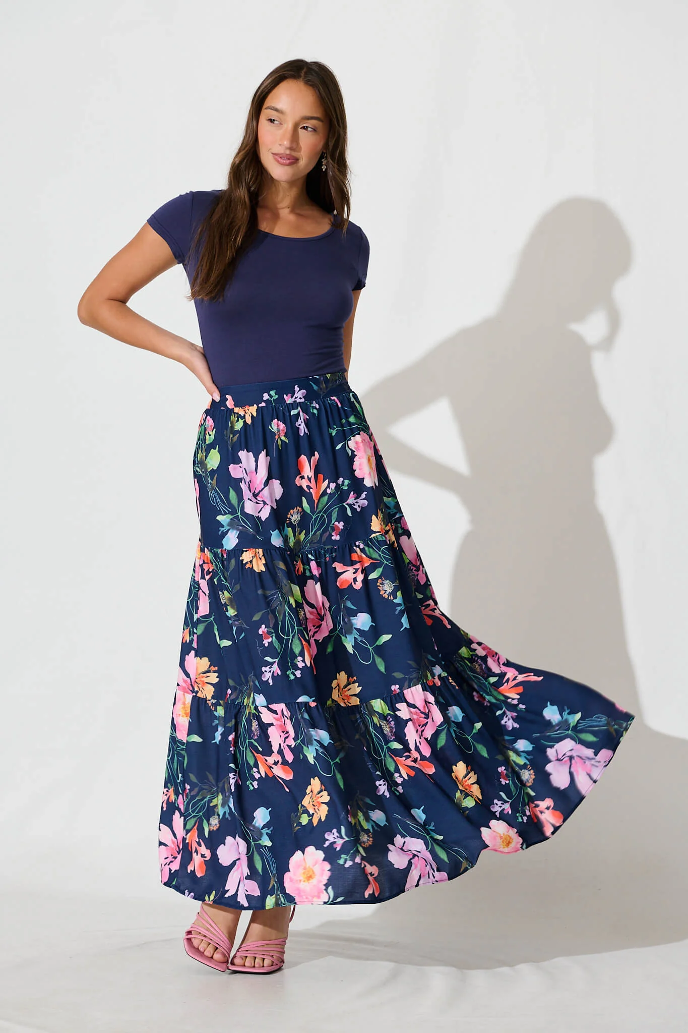 Newmoon Maxi Skirt In Navy With Multi Floral Print - Image 4