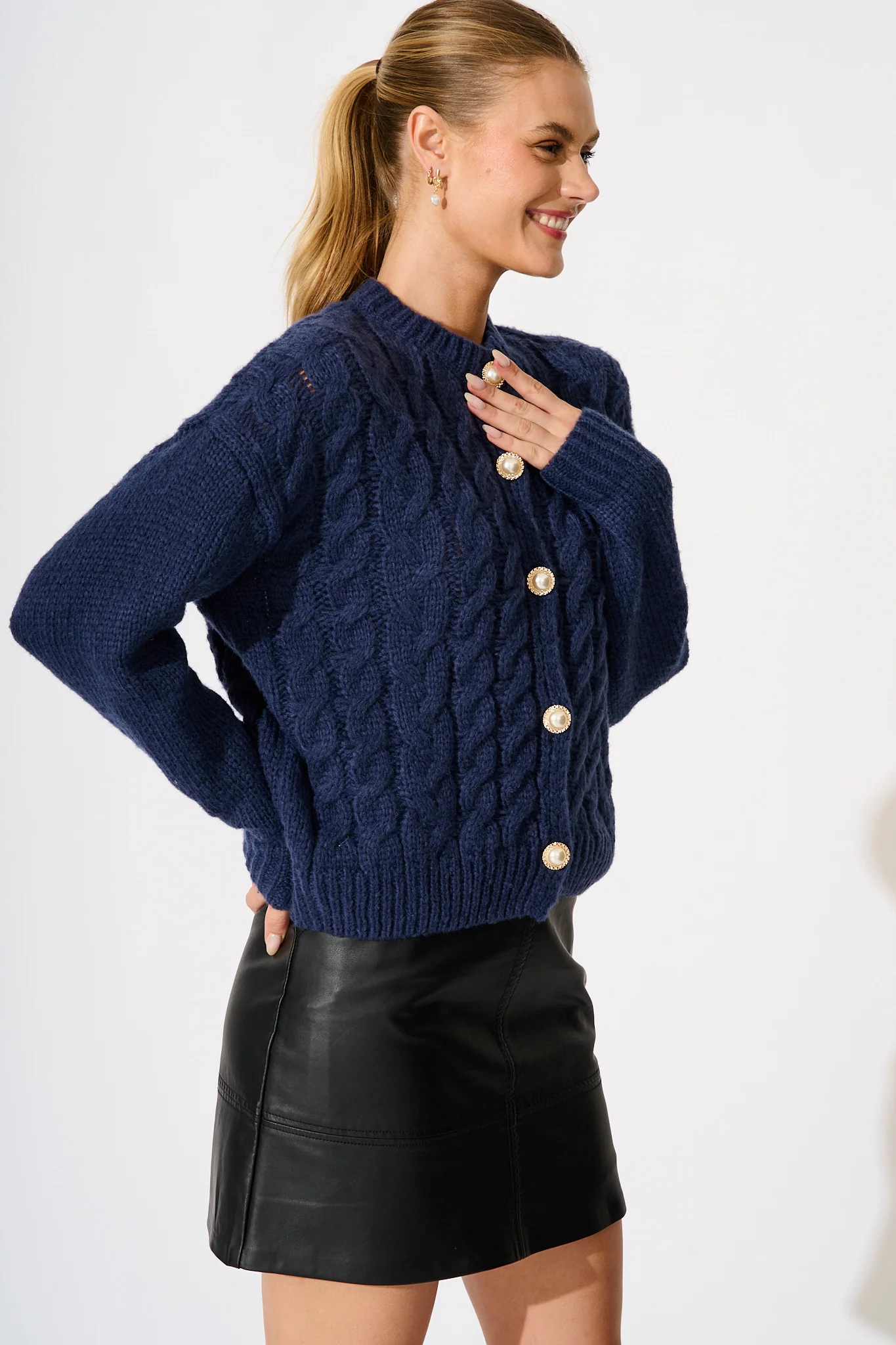 Newport Knit Cardigan in Navy - Image 2