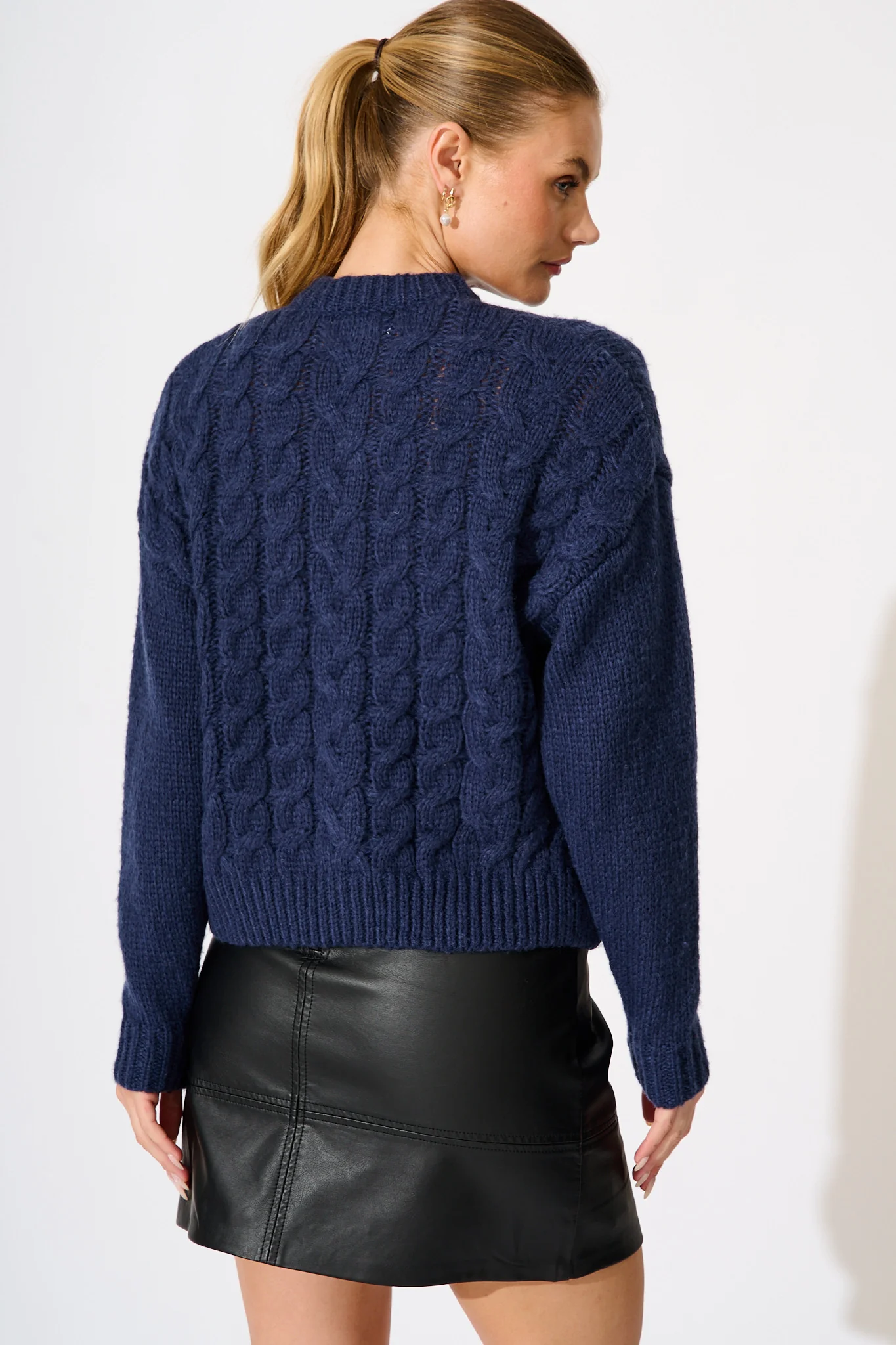 Newport Knit Cardigan in Navy - Image 3