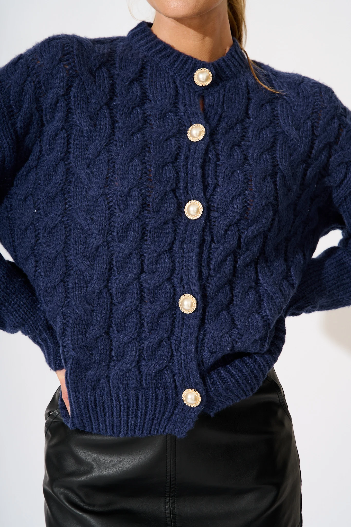 Newport Knit Cardigan in Navy - Image 5