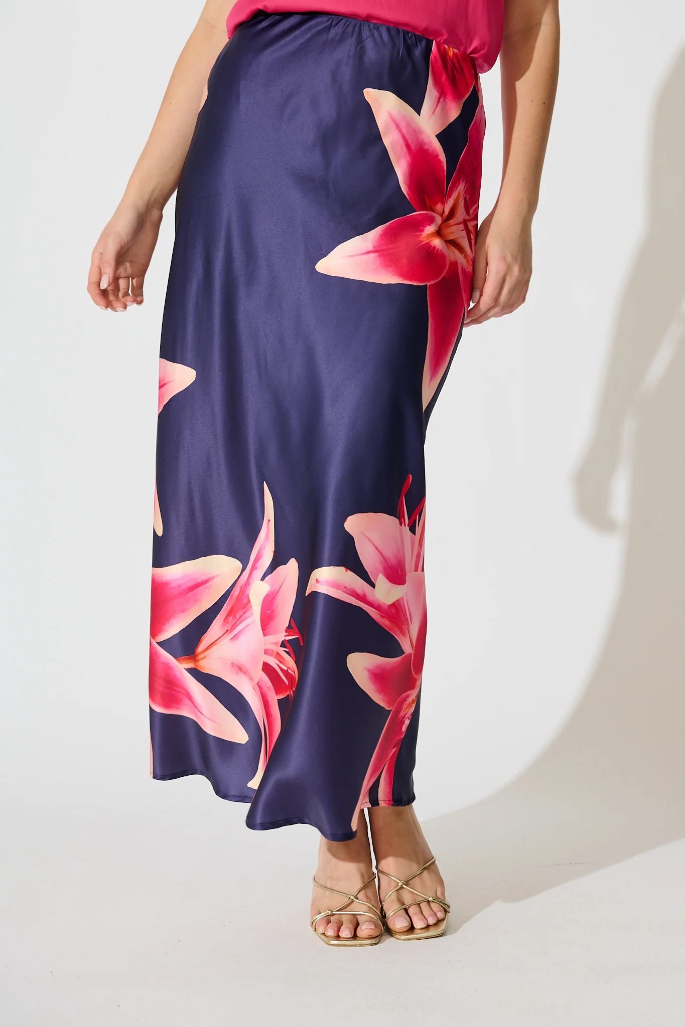 Nightshade Bouquet Maxi Skirt in Navy Floral Satin - Image 3