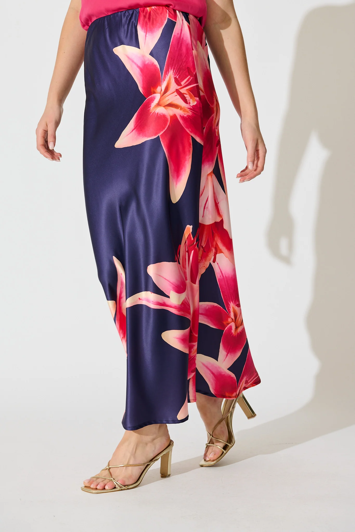 Nightshade Bouquet Maxi Skirt in Navy Floral Satin - Image 5