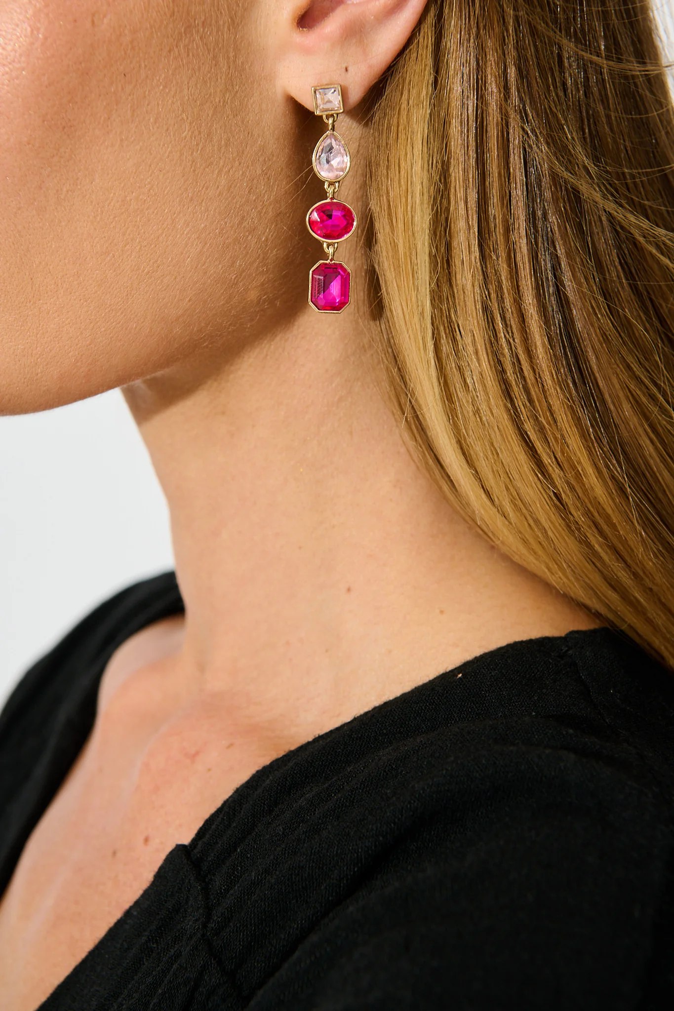Nikina Drop Earrings in Multi Pink Gemstones - Image 3