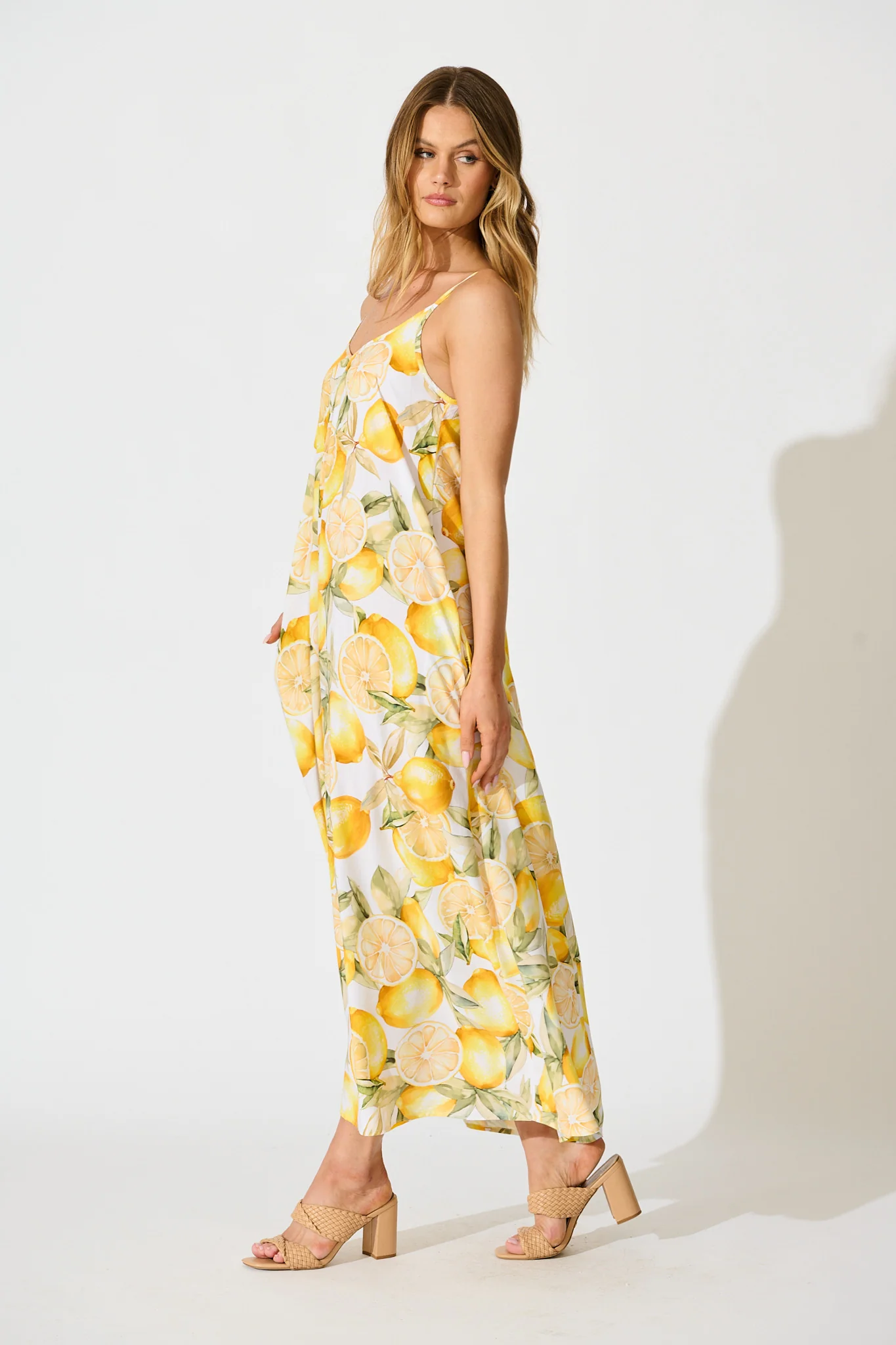 No Scrubs Maxi Dress in Butter Yellow Lemon Print - Image 3