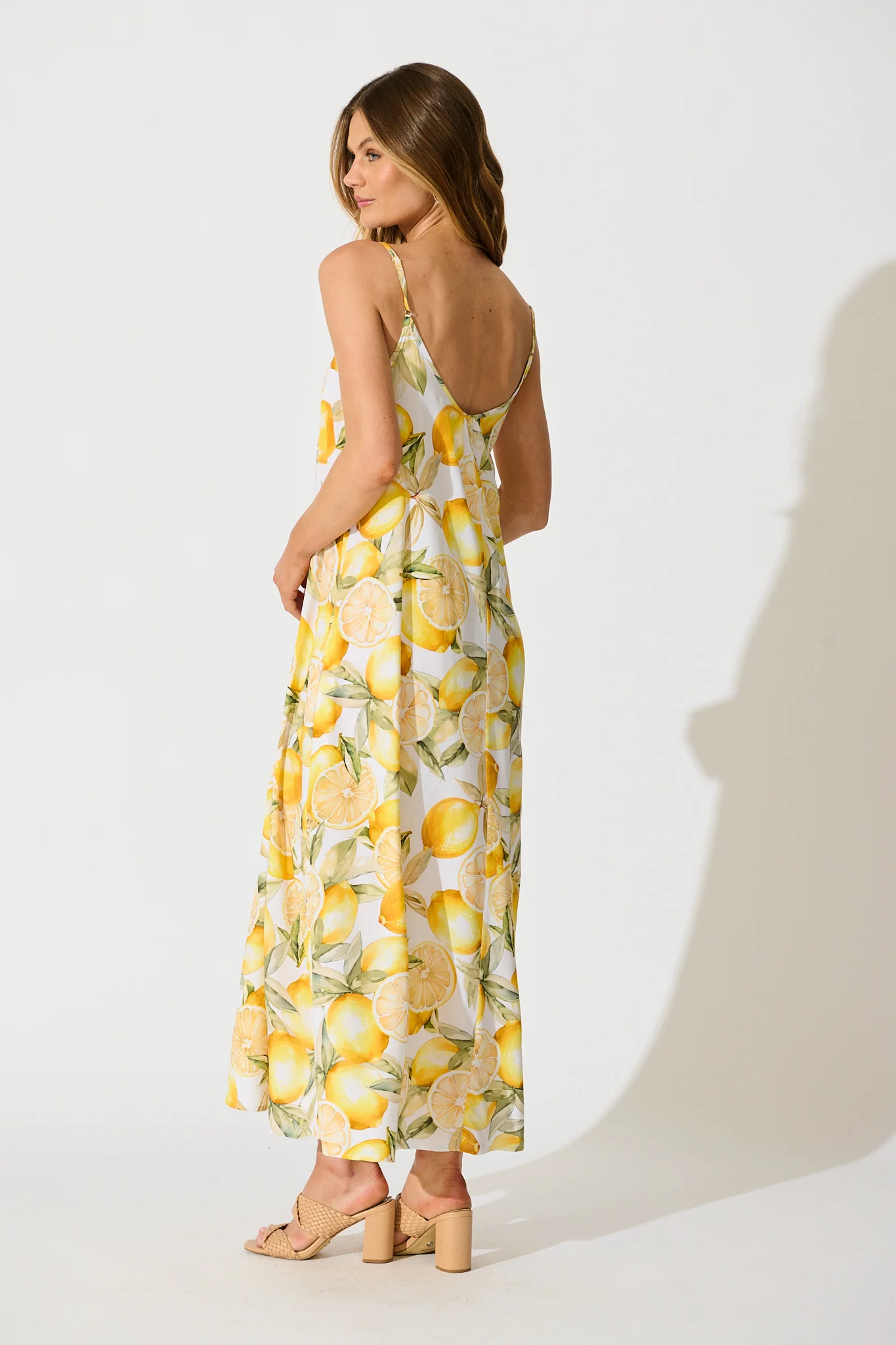 No Scrubs Maxi Dress in Butter Yellow Lemon Print - Image 4