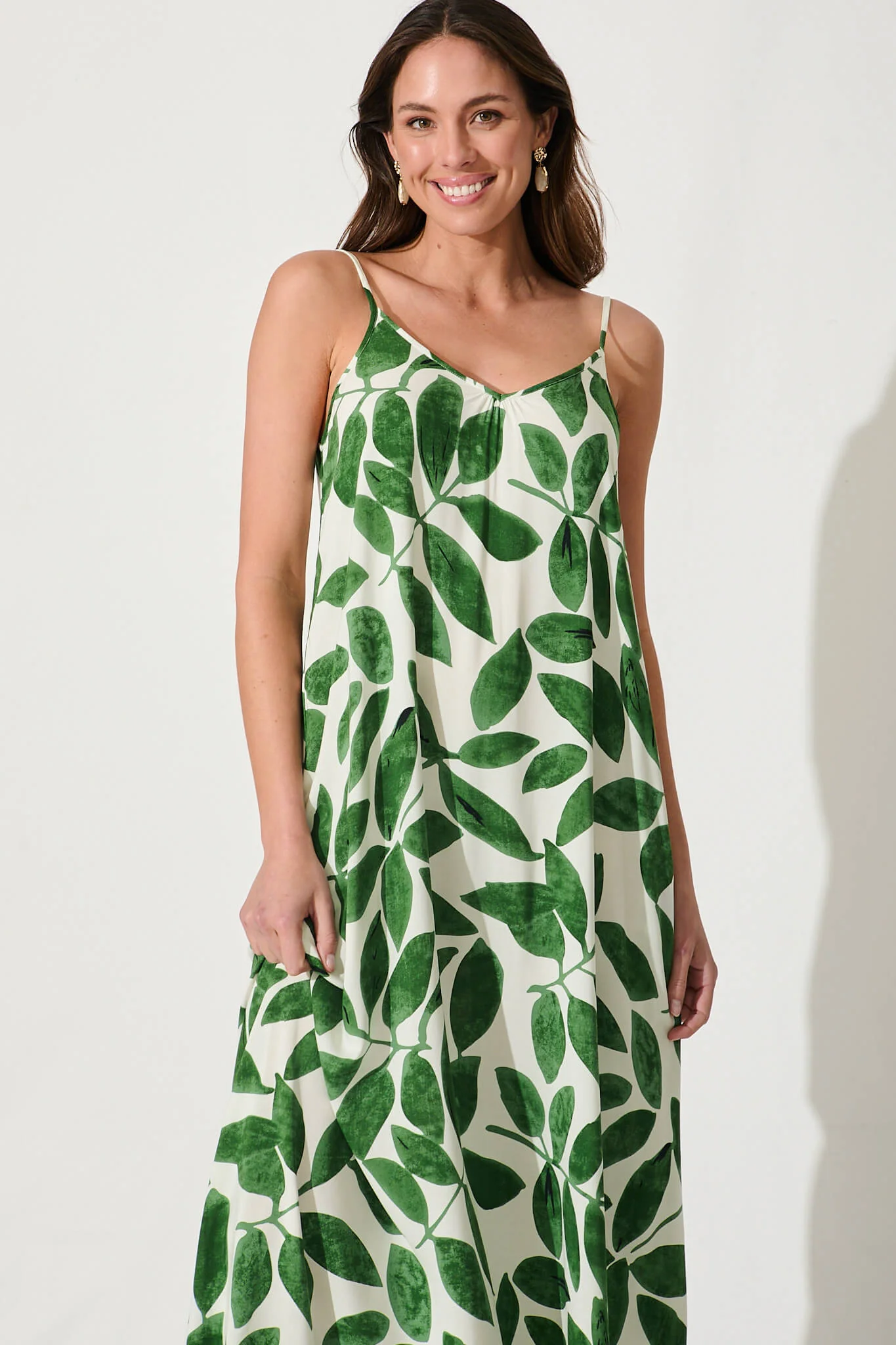 No Scrubs Maxi Dress In Cream With Green Leaf Print - Image 2