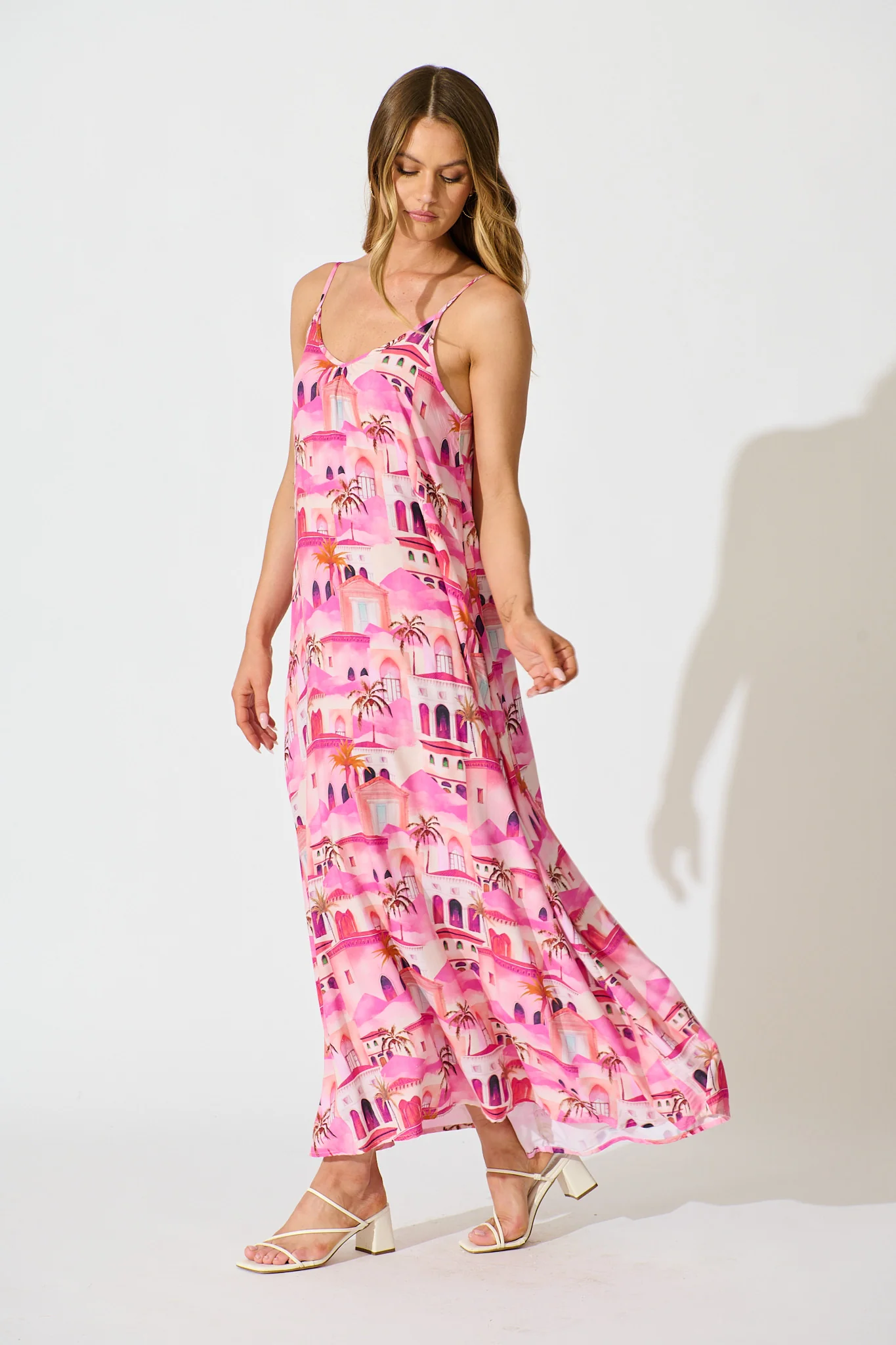No Scrubs Maxi Dress in Pink Resort Print - Image 3