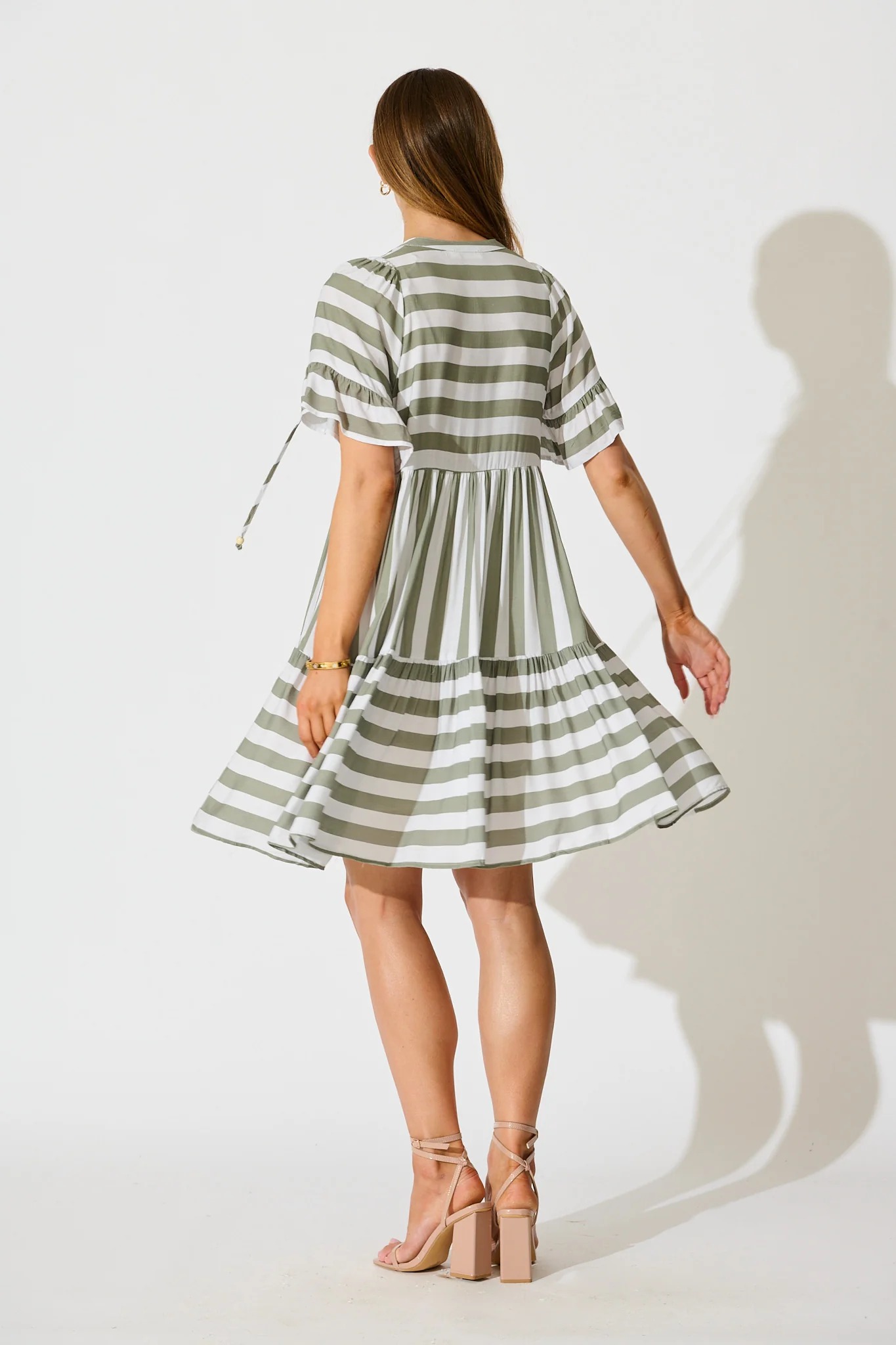 Northcote Smock Dress in Green with White Stripe - Image 4