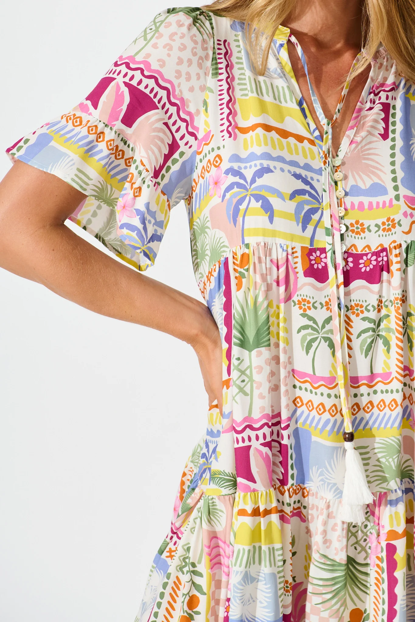 Northcote Smock Dress in Multi Patchwork Print - Image 5