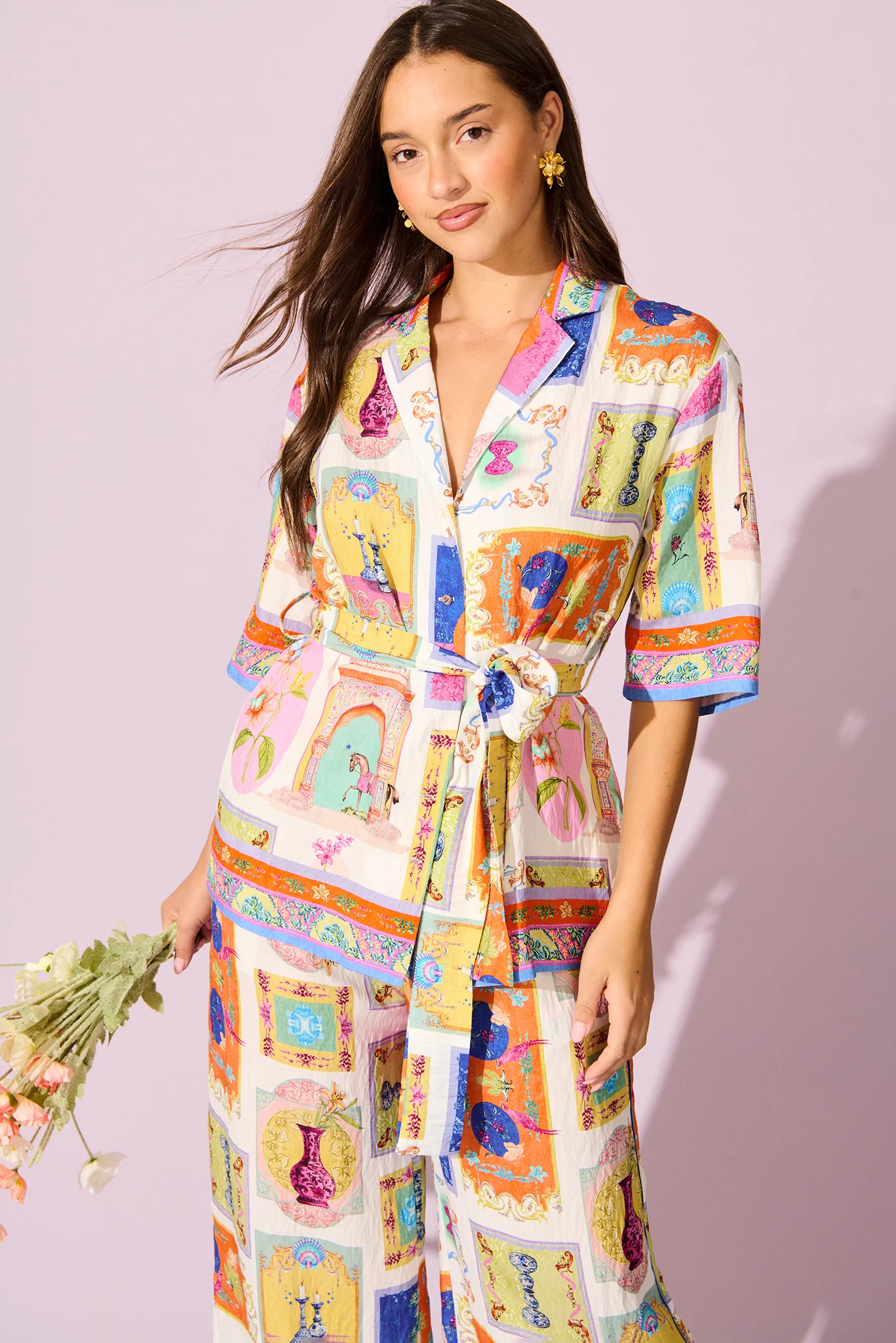 Oasis Shirt in Cream with Multi Conversational Print