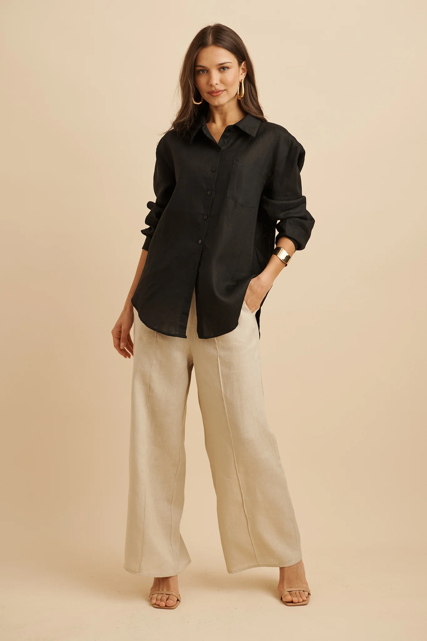 Ocean Echo Shirt in Black Linen - Image 2