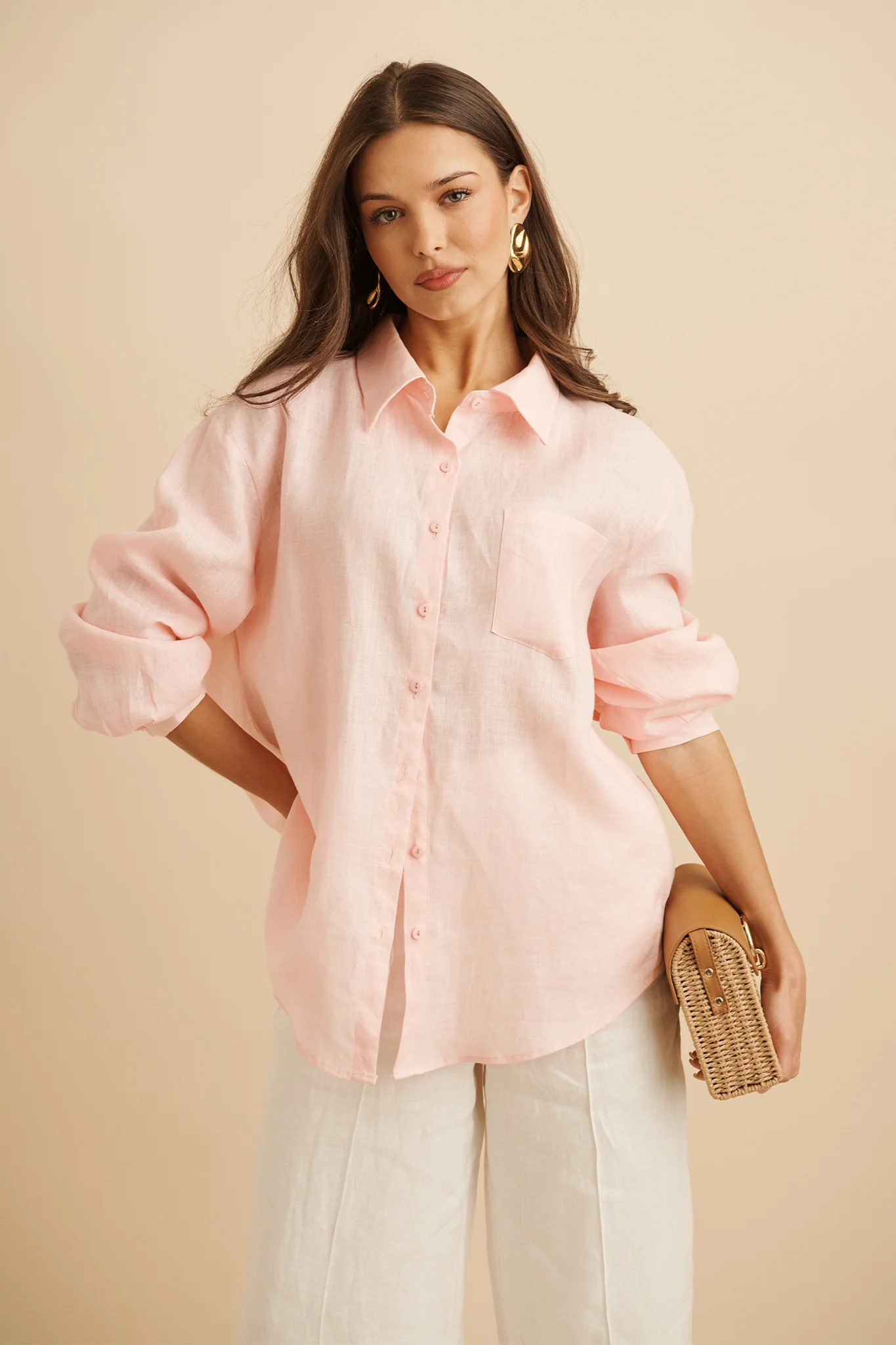 Ocean Echo Shirt in Pink Linen
