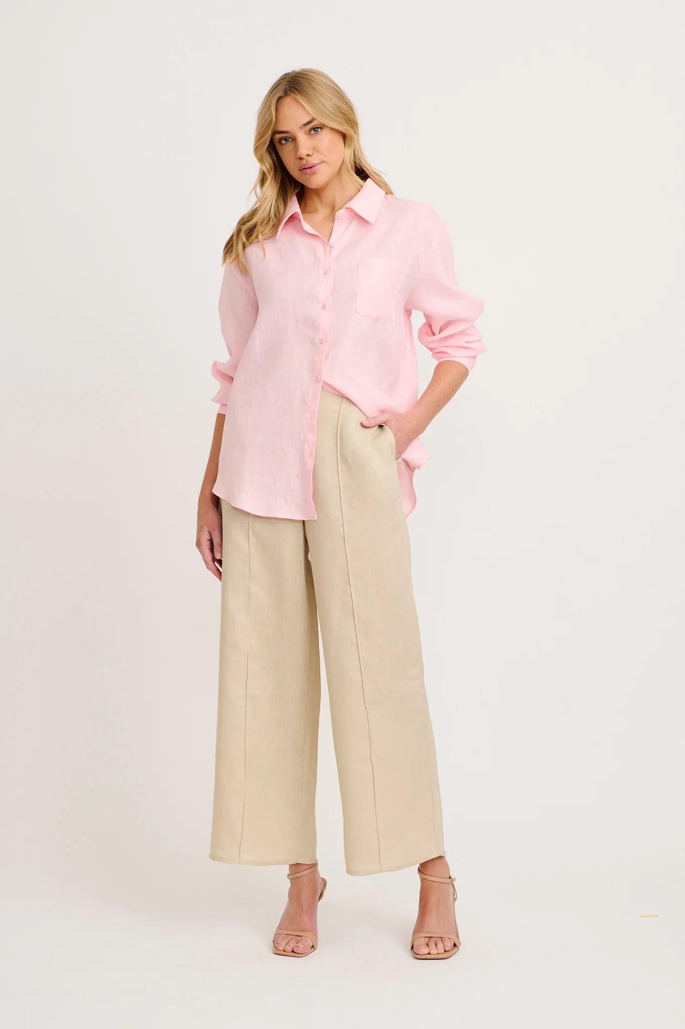 Ocean Echo Shirt in Pink Linen - Image 8