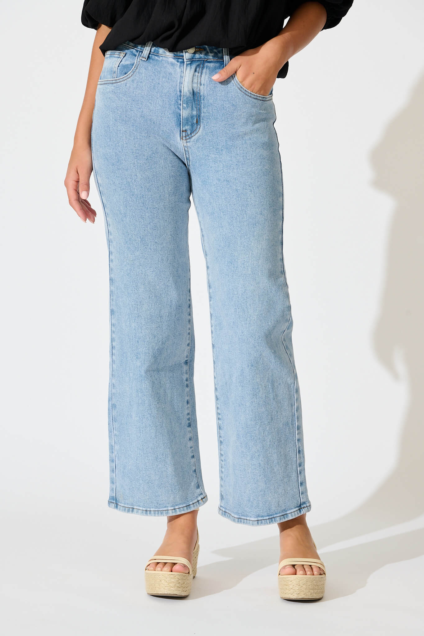 Ocean Road High Rise Wide Leg Jean in Light Blue Denim - Image 3