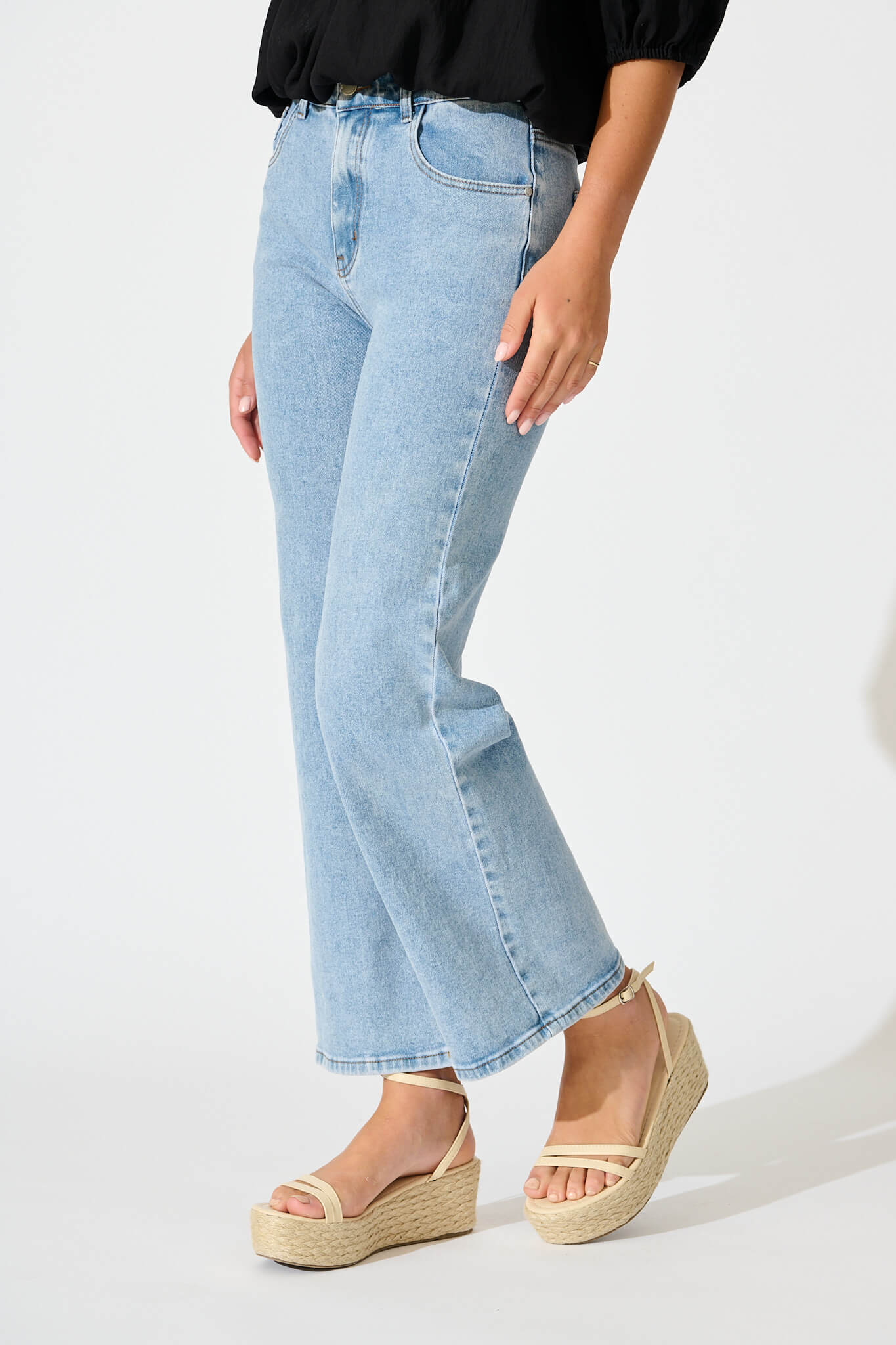 Ocean Road High Rise Wide Leg Jean in Light Blue Denim - Image 4