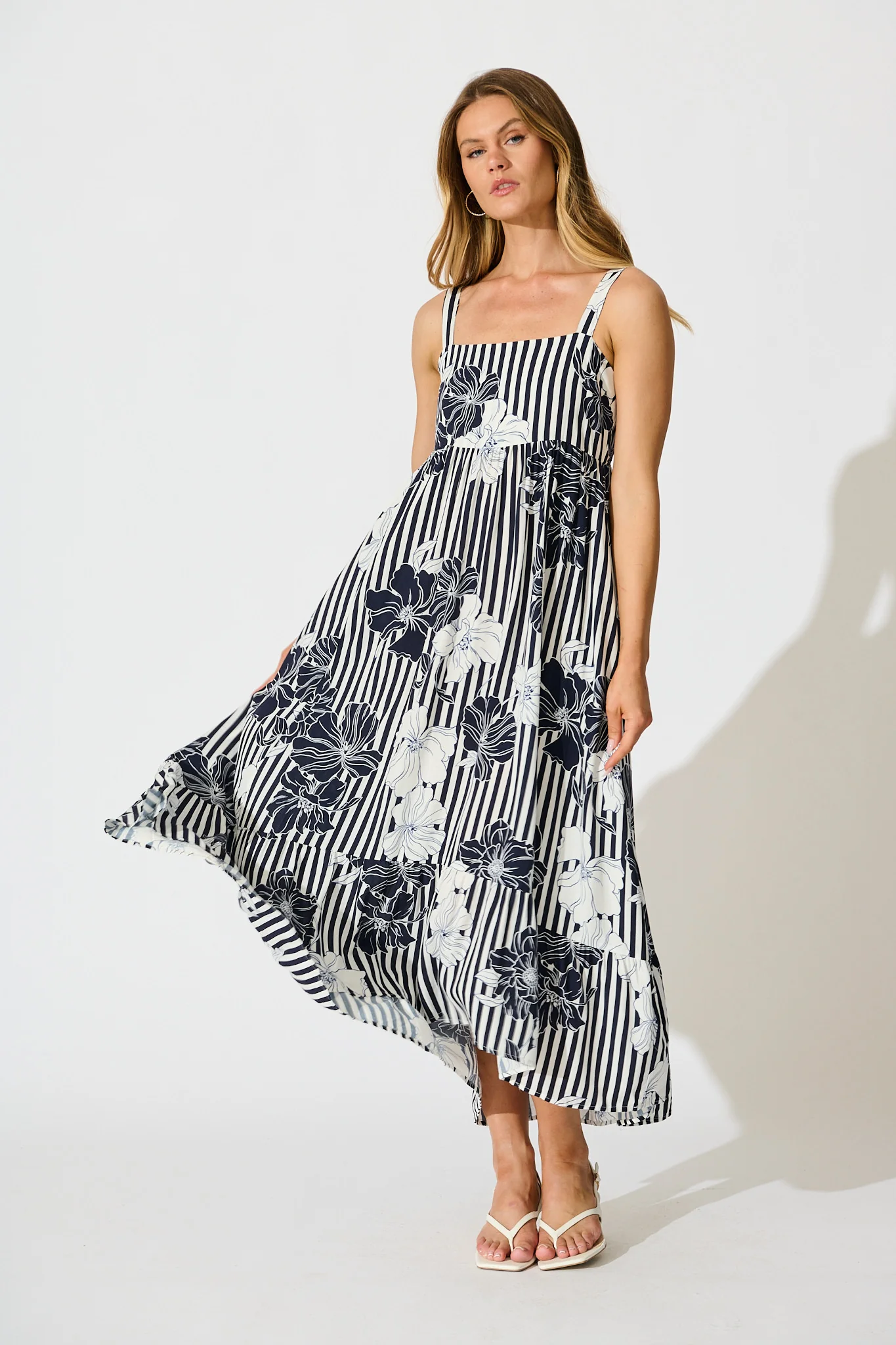 Oceanline Maxi Sundress in Navy Stripe Floral - Image 3