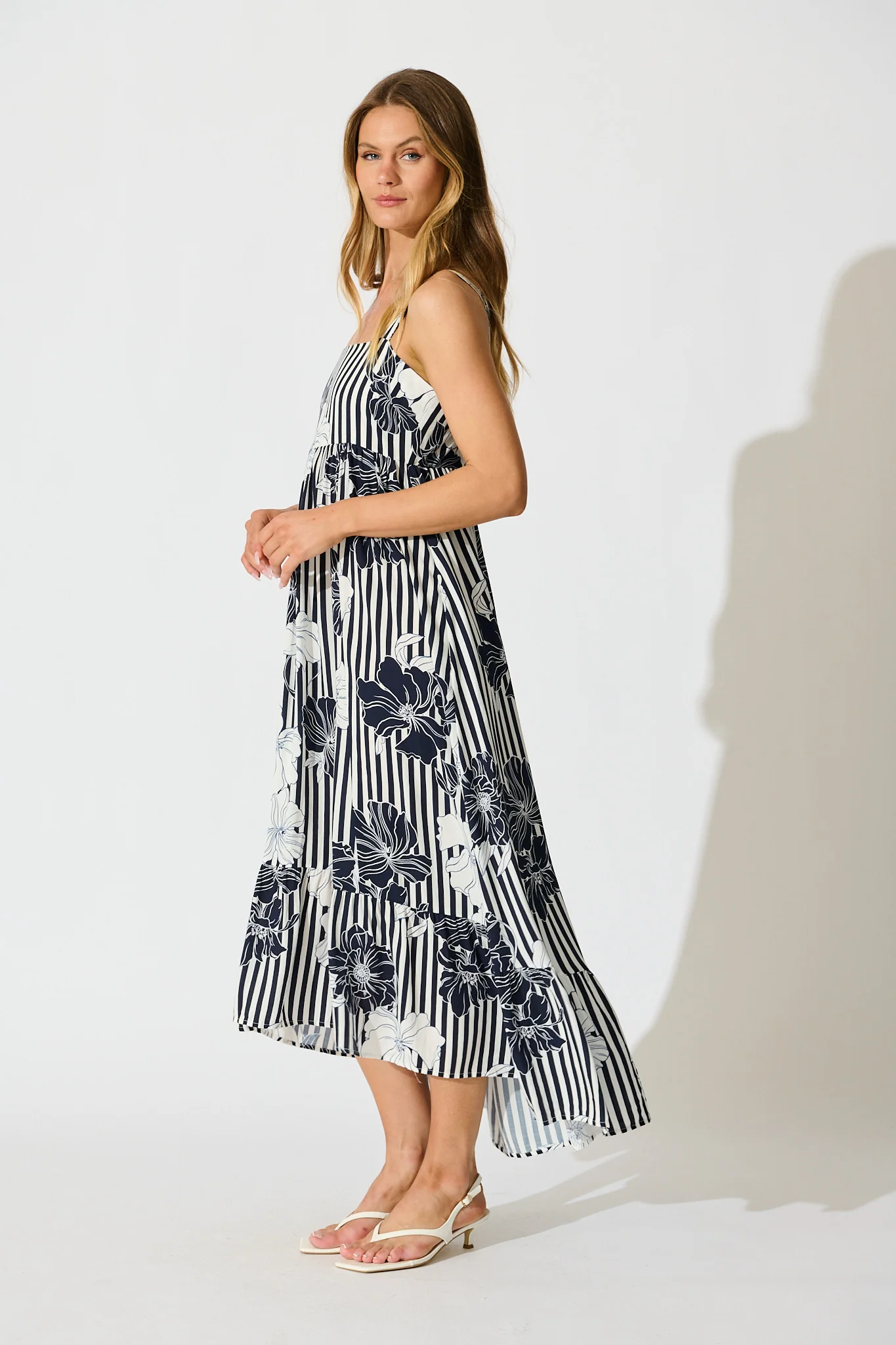 Oceanline Maxi Sundress in Navy Stripe Floral - Image 5
