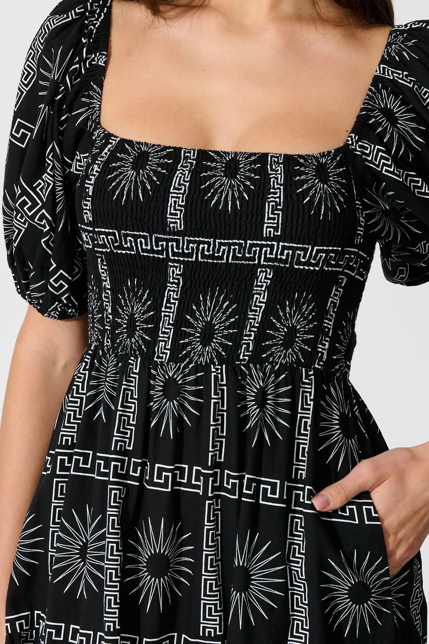 Oden Midi Dress in Black Tile Print Cotton - Image 5