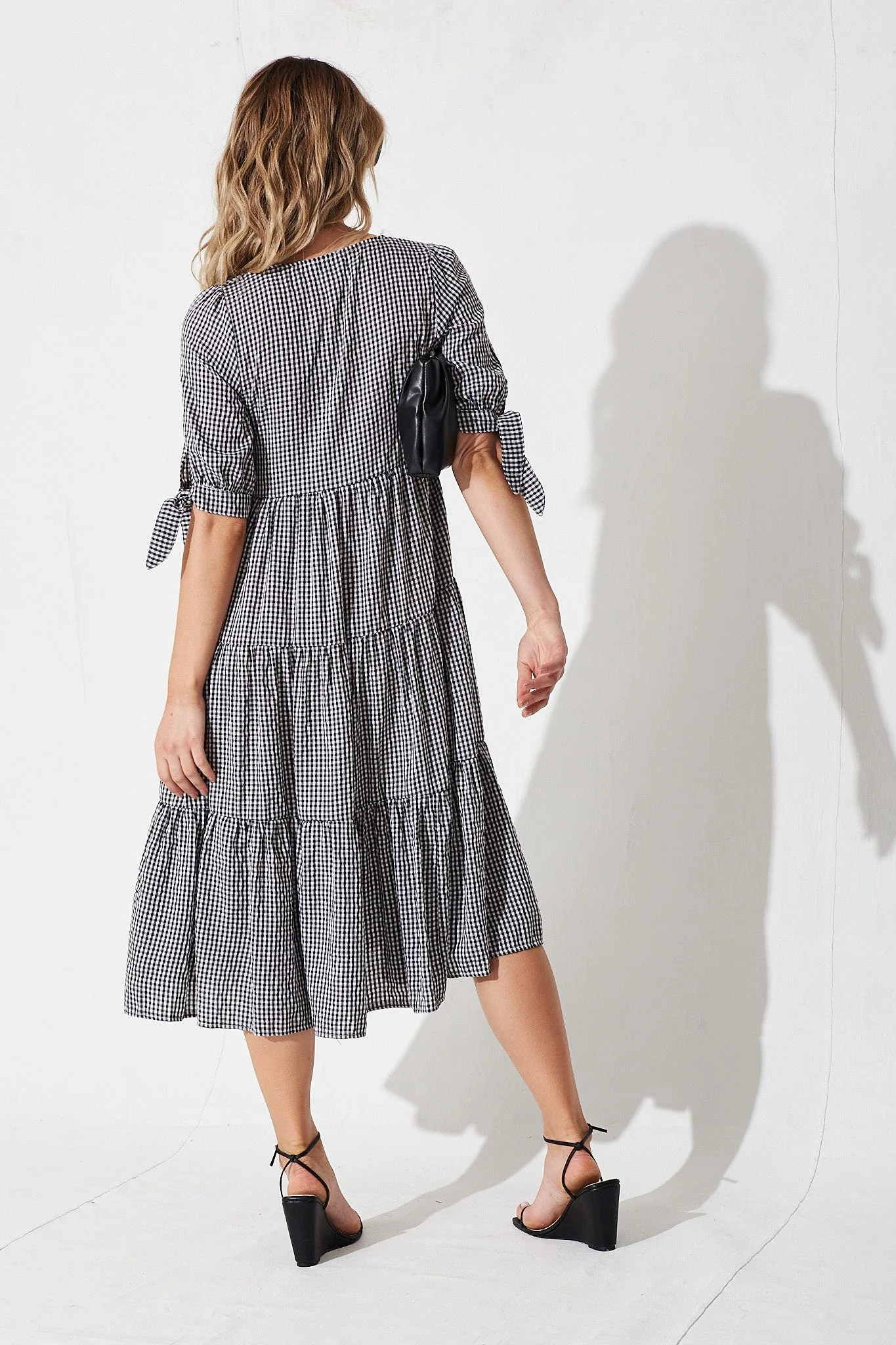 Odewick Midi Dress In Black Gingham - Image 4