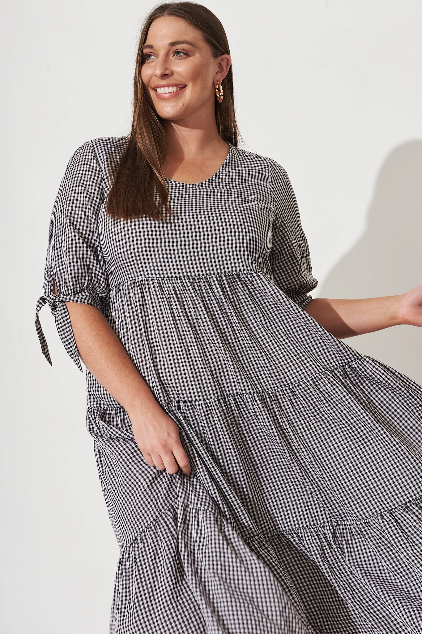 Odewick Midi Dress In Black Gingham - Image 7