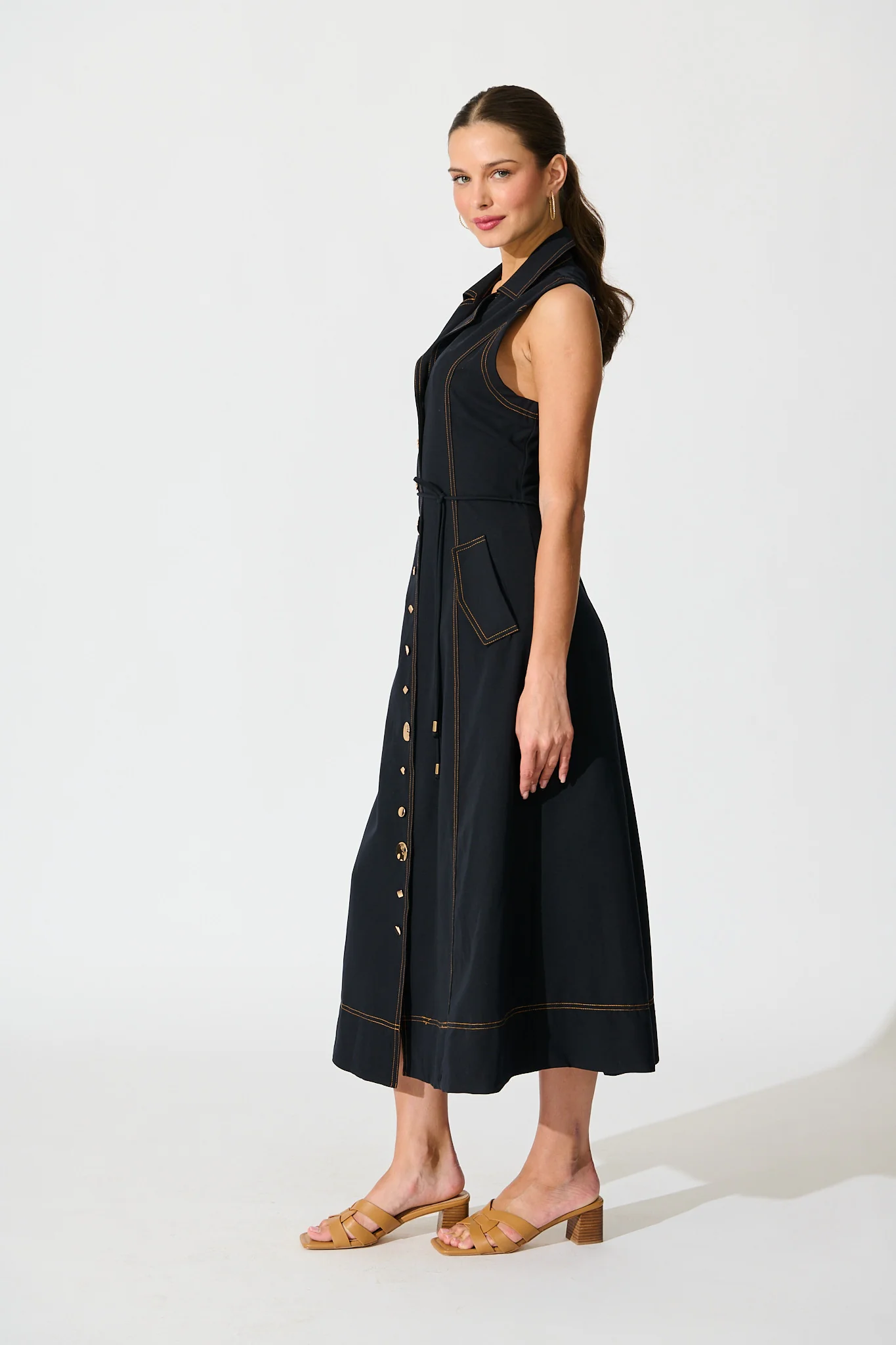 Off Duty Midi Shirt Dress in Navy - Image 3