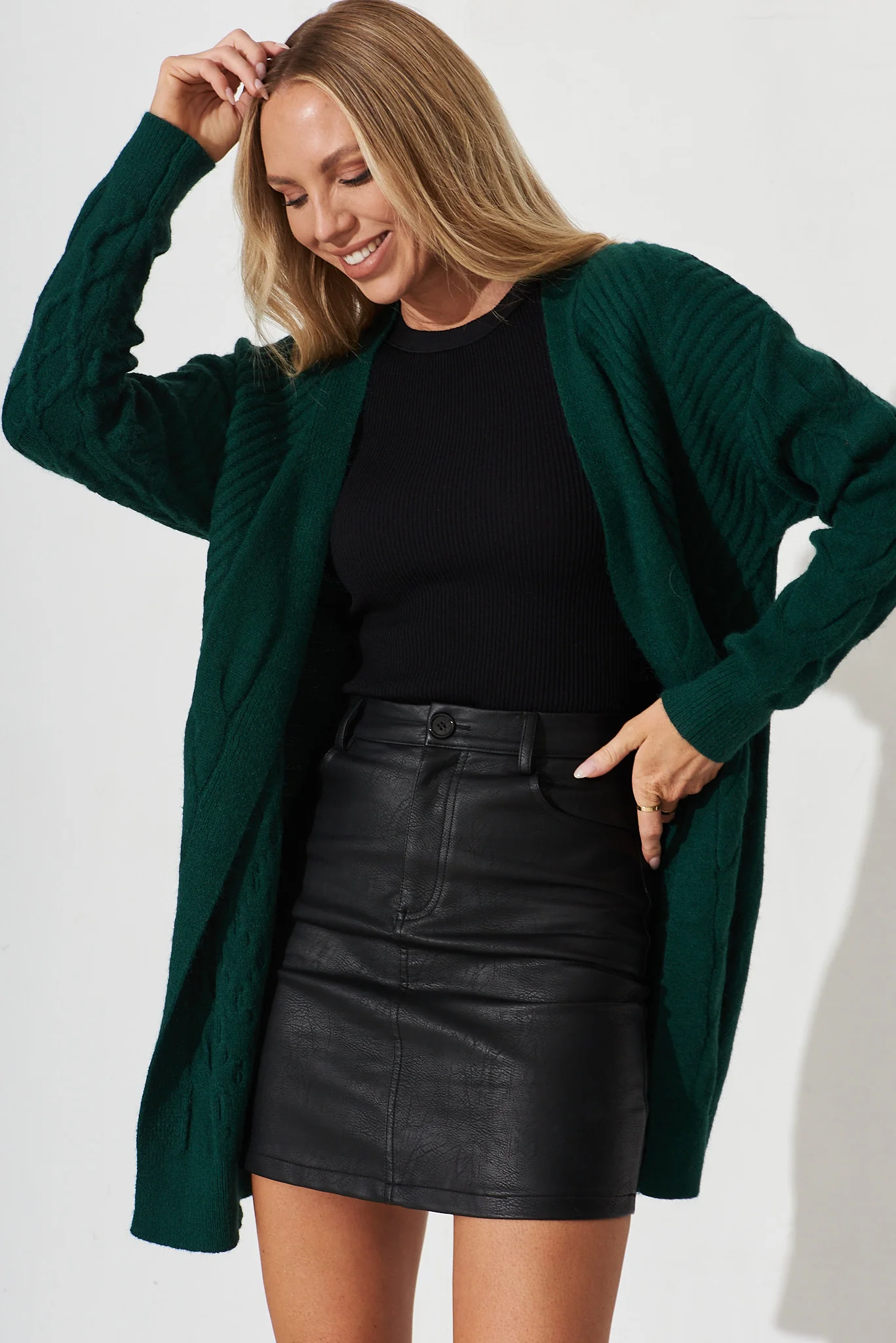 Okina Knit Cardigan In Emerald Wool Blend - Image 2
