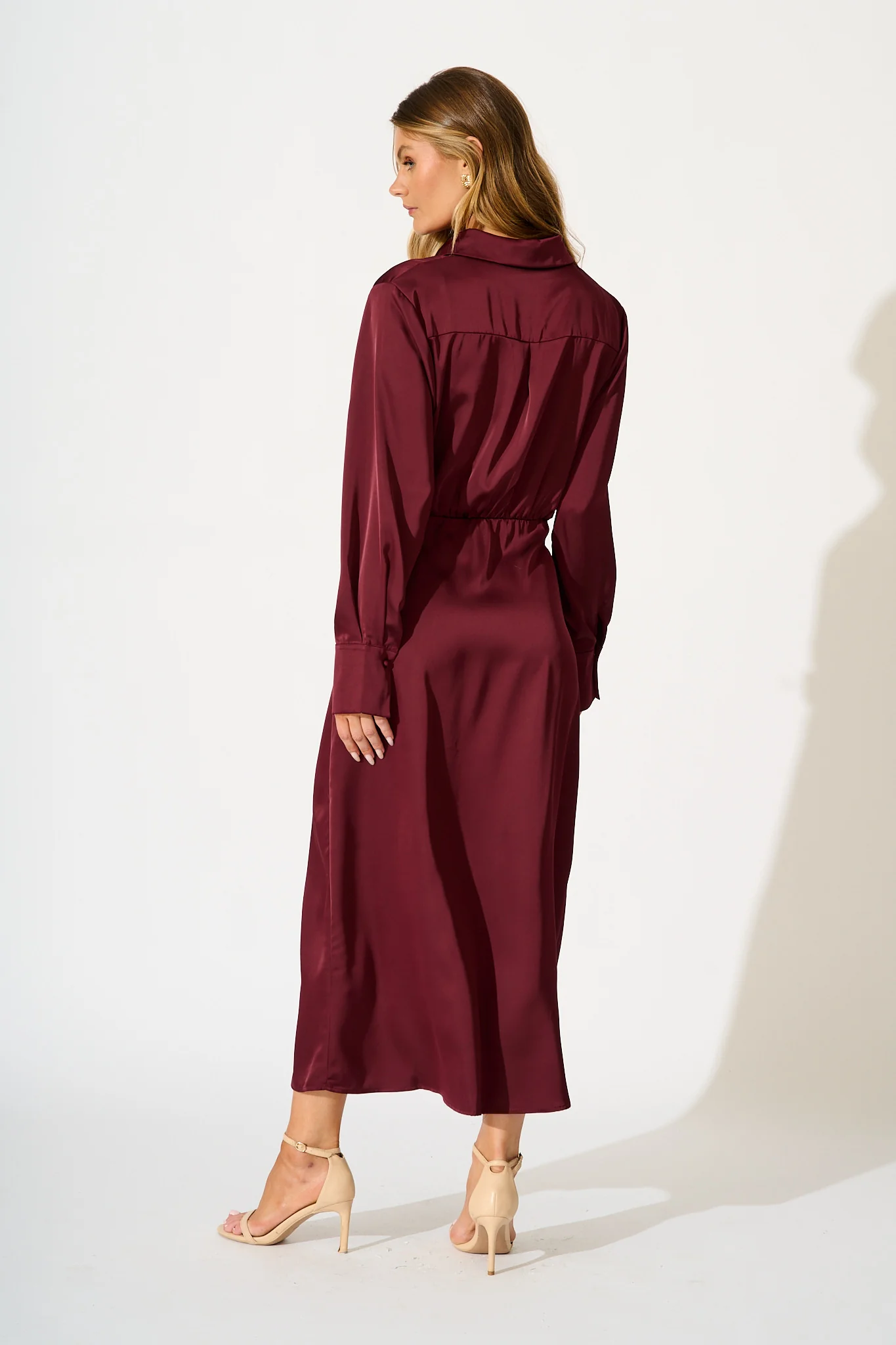 Olsen Maxi Dress in Wine Satin - Image 4