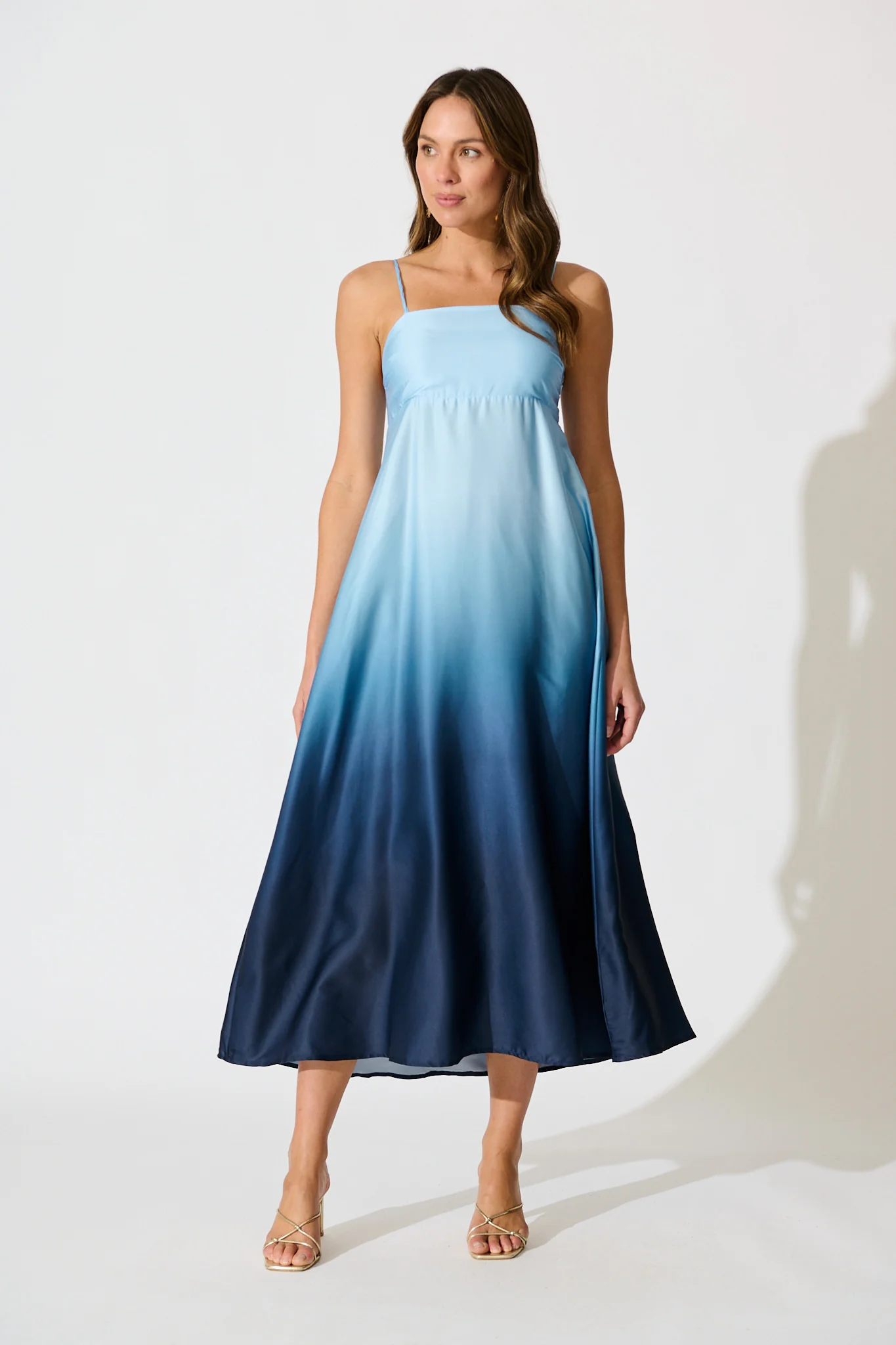 Ombre Muse Maxi Sundress in Blue Satin