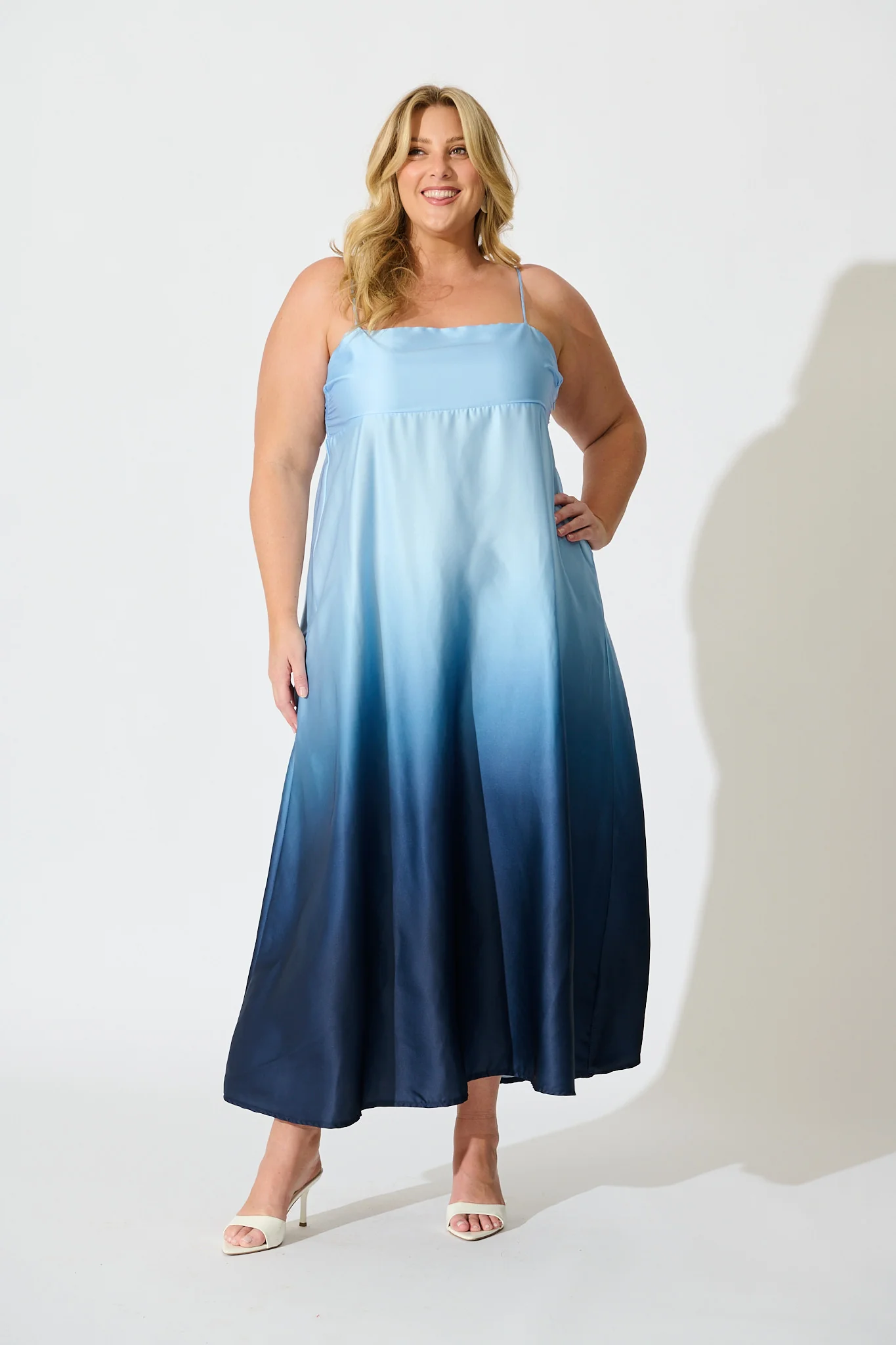 Ombre Muse Maxi Sundress in Blue Satin - Image 7