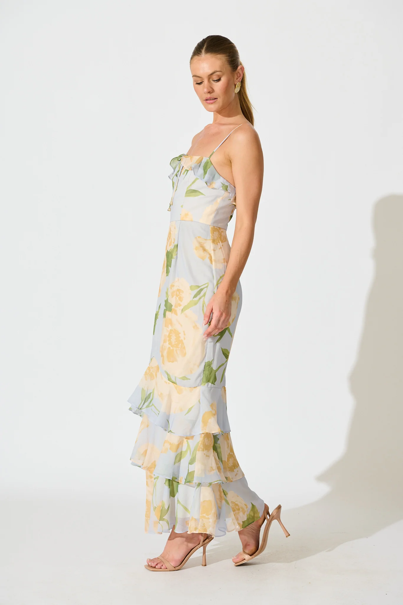 Ondina Maxi Dress in Blue Floral Chiffon - Image 3