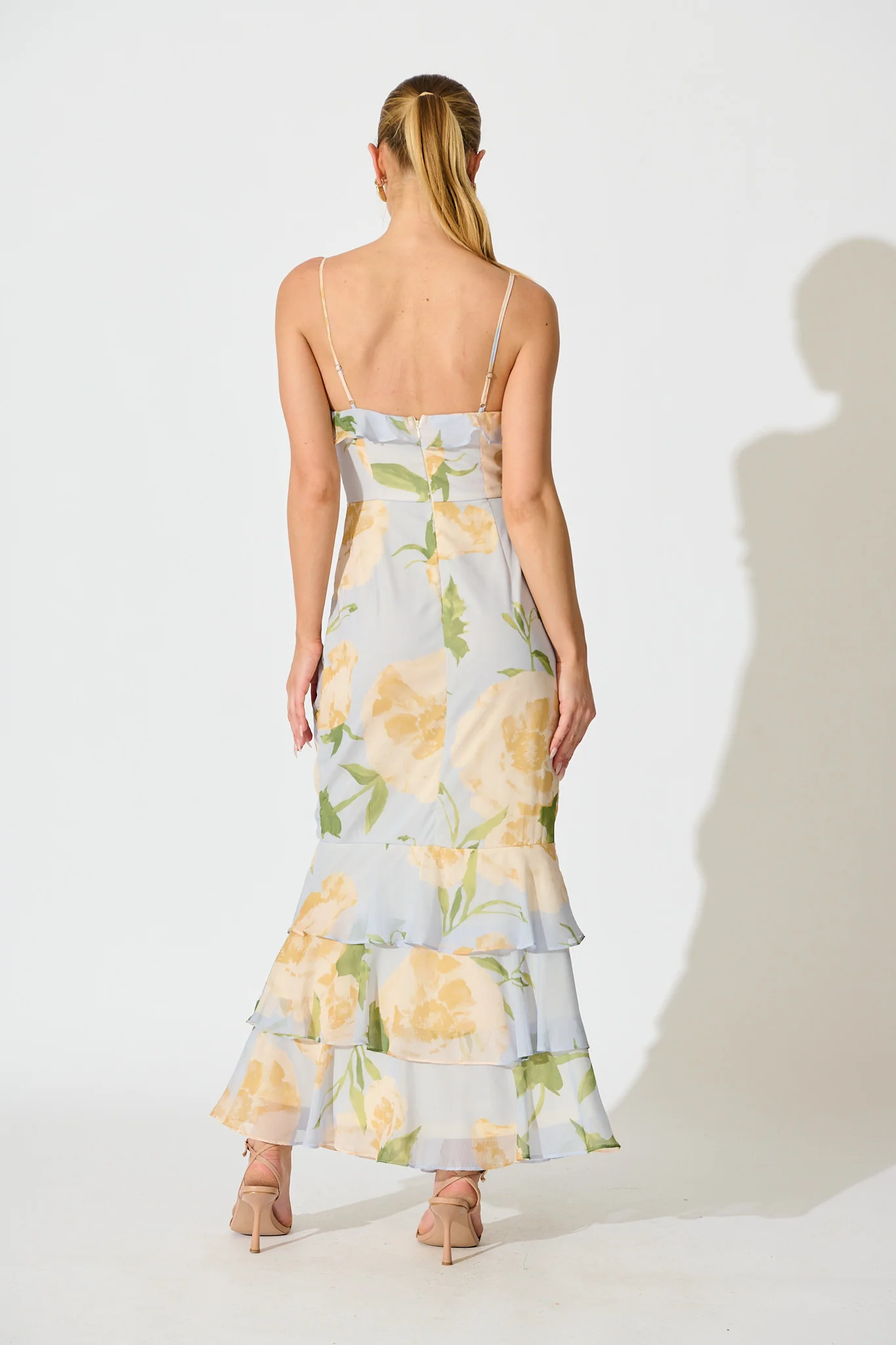 Ondina Maxi Dress in Blue Floral Chiffon - Image 4